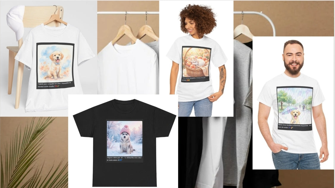 👕 T-Shirts Animaux Mignons - Coton Confortable | Mode Chien Chat