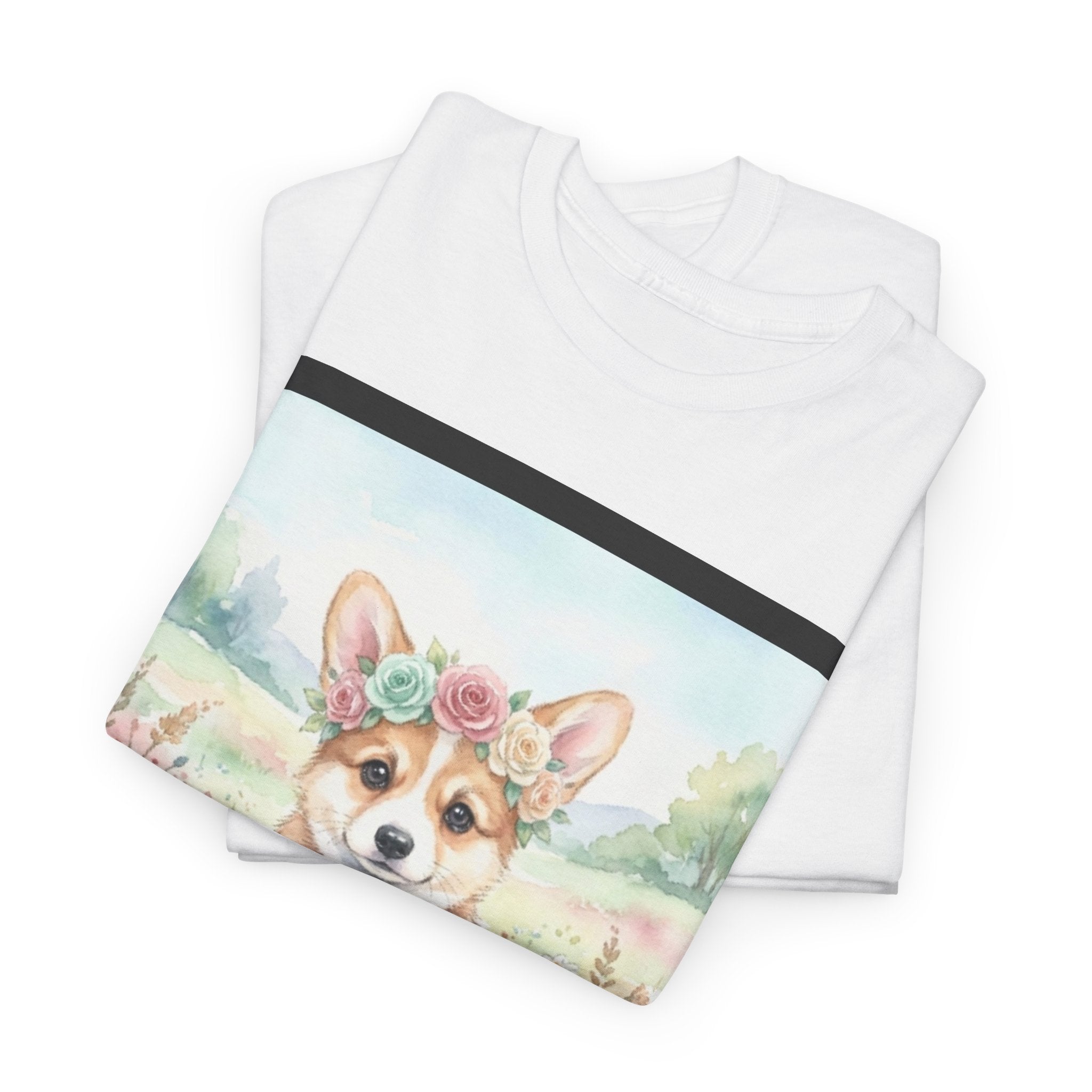 👕 T-SHIRT CORGI COURONNE ROSES - Design Printanier Royal  👑 "Couronné de bonheur" - Porte la royauté canine !