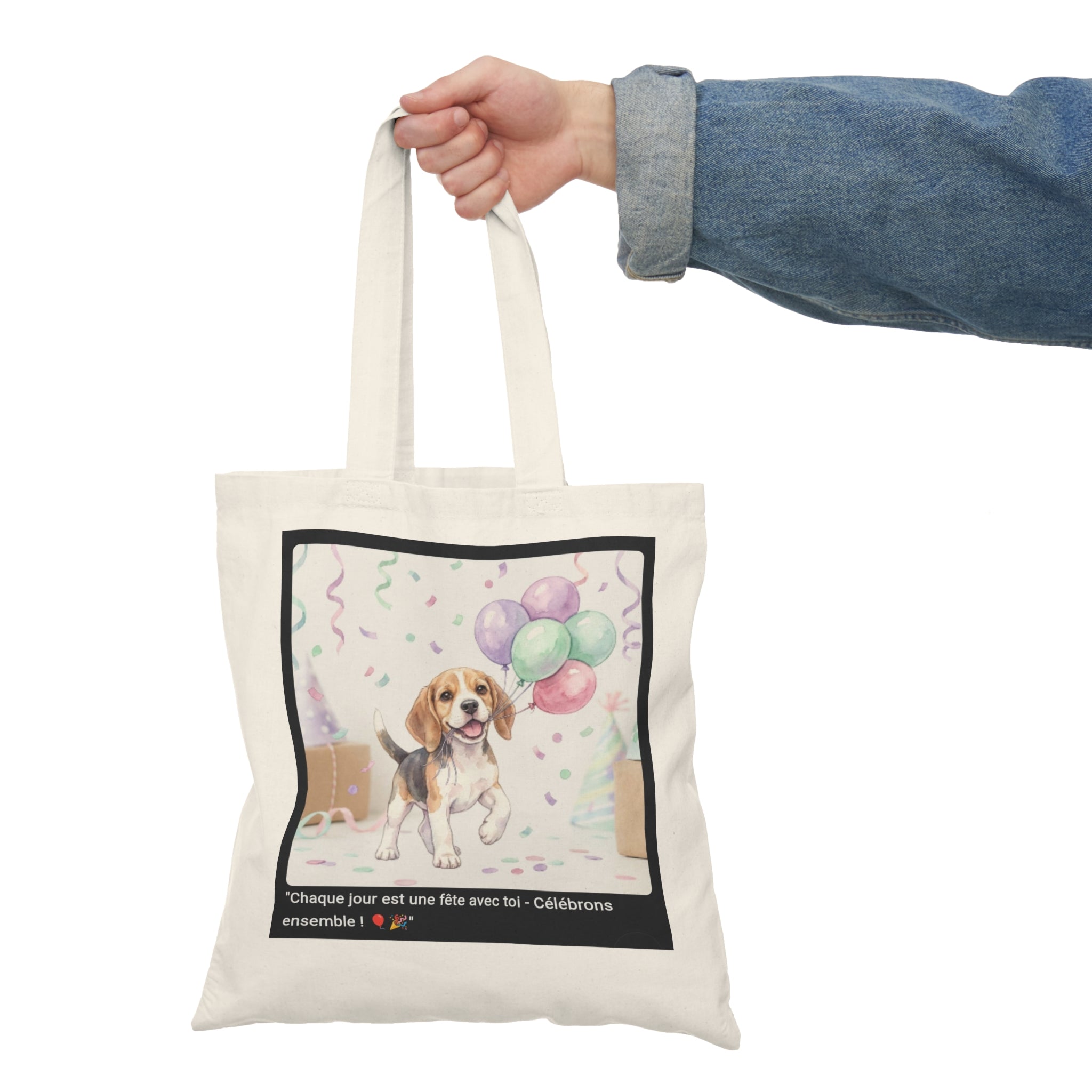 👜 TOTE BAG BEAGLE FÊTE - Sac Coton Bio Festif  🎈 "Chaque jour est une fête avec toi" - Joie écolo portable