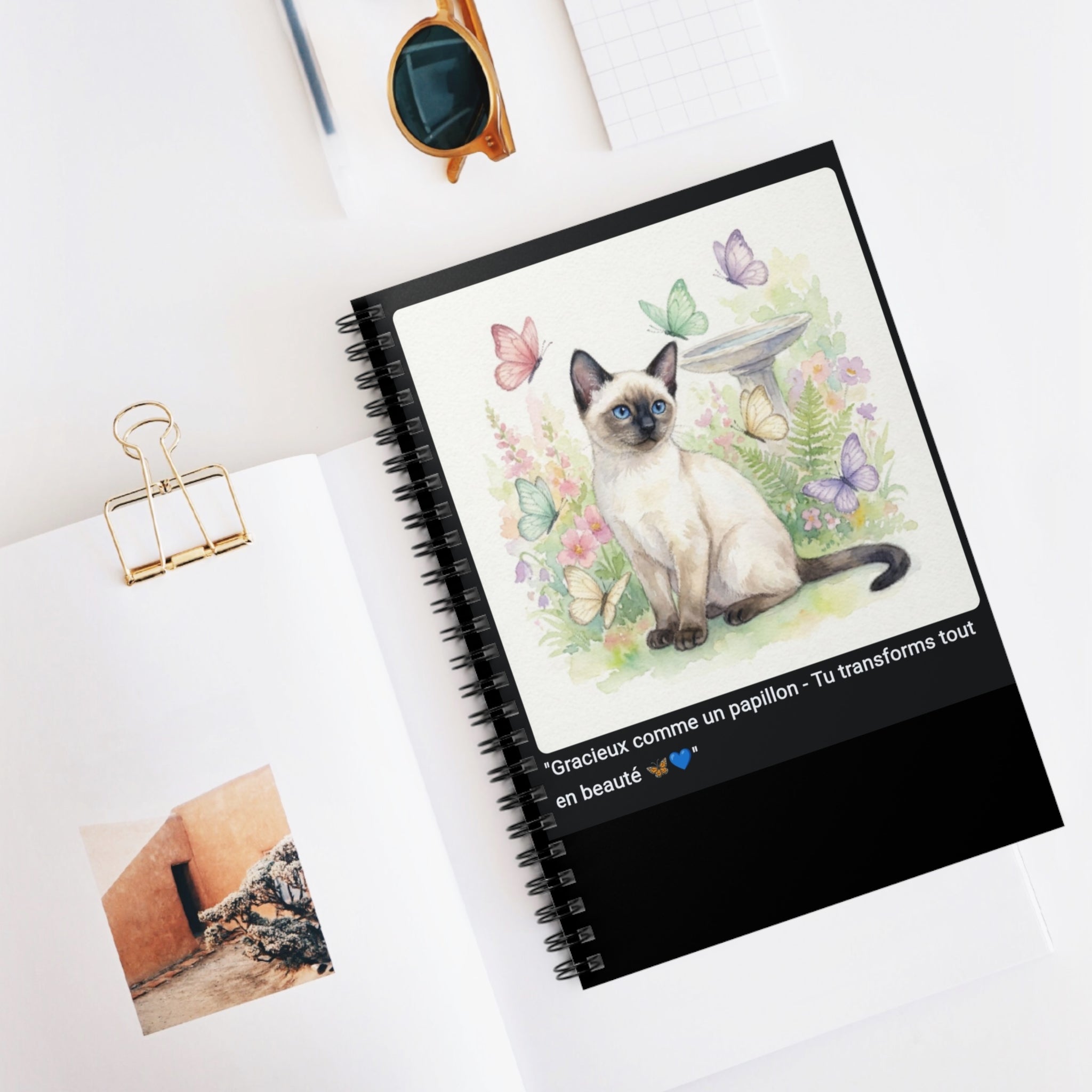 📓 CAHIER CHAT SIAMOIS PAPILLONS - Carnet Jardin A5 Gracieux