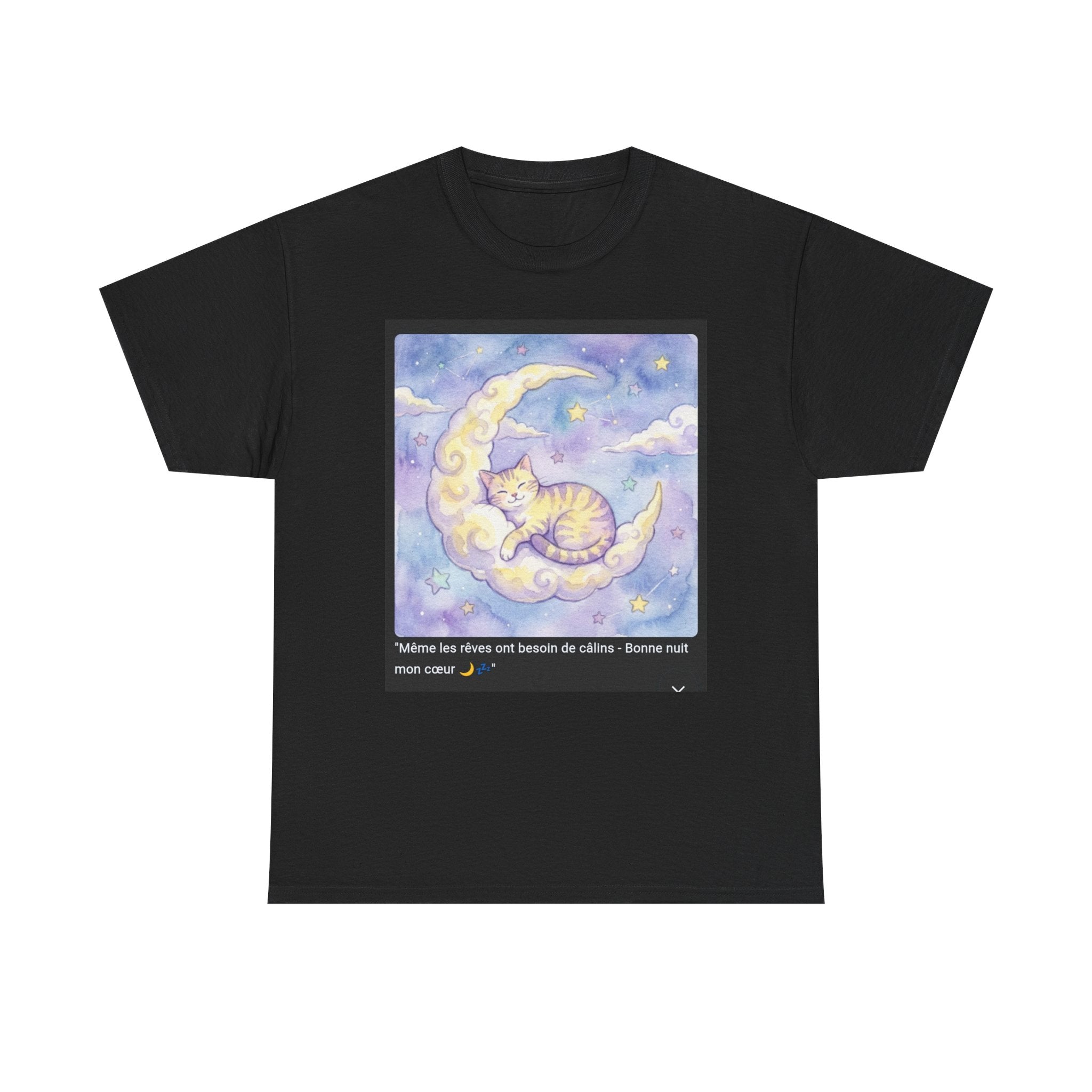 👕 T-SHIRT CHAT LUNE MAGIQUE - Design Onirique Doux  🌙 "Même les rêves ont besoin de câlins" - Porte la magie nocturne