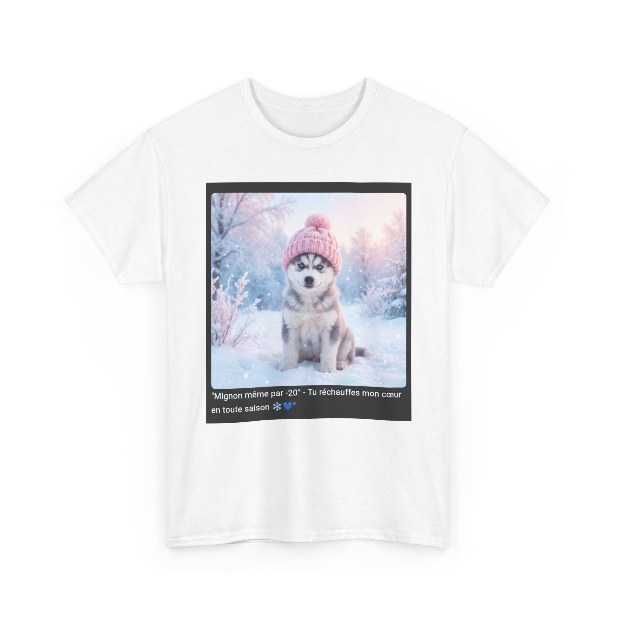 👕 T-SHIRT HUSKY BONNET HIVER - Design Cosy Polaire  ❄️ "Mignon même par -20°" - Chaleur canine garantie !