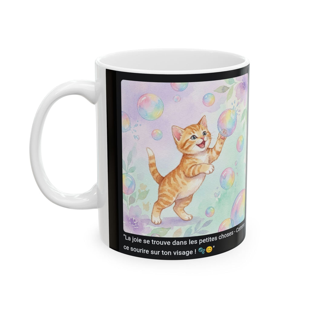 ☕ MUG CHATON BULLES ARC-EN-CIEL - "La Joie dans les Petites Choses"  🫧