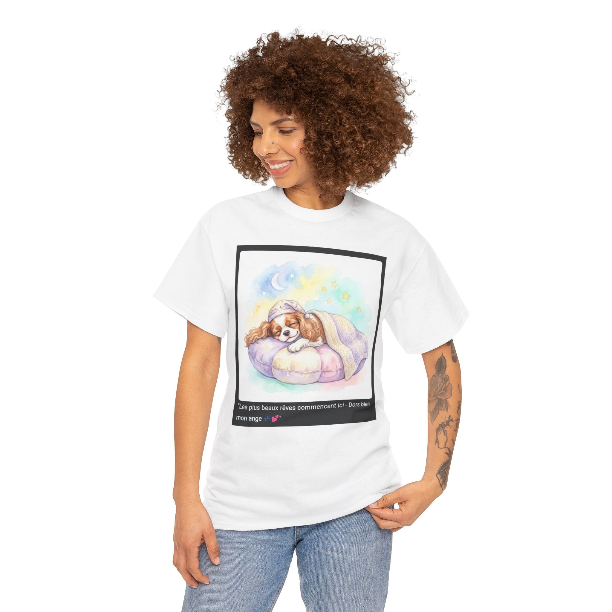 👕 T-SHIRT CAVALIER KING CHARLES - Design Cocooning Doux  💤 "Les plus beaux rêves commencent ici" - Porte la sérénité