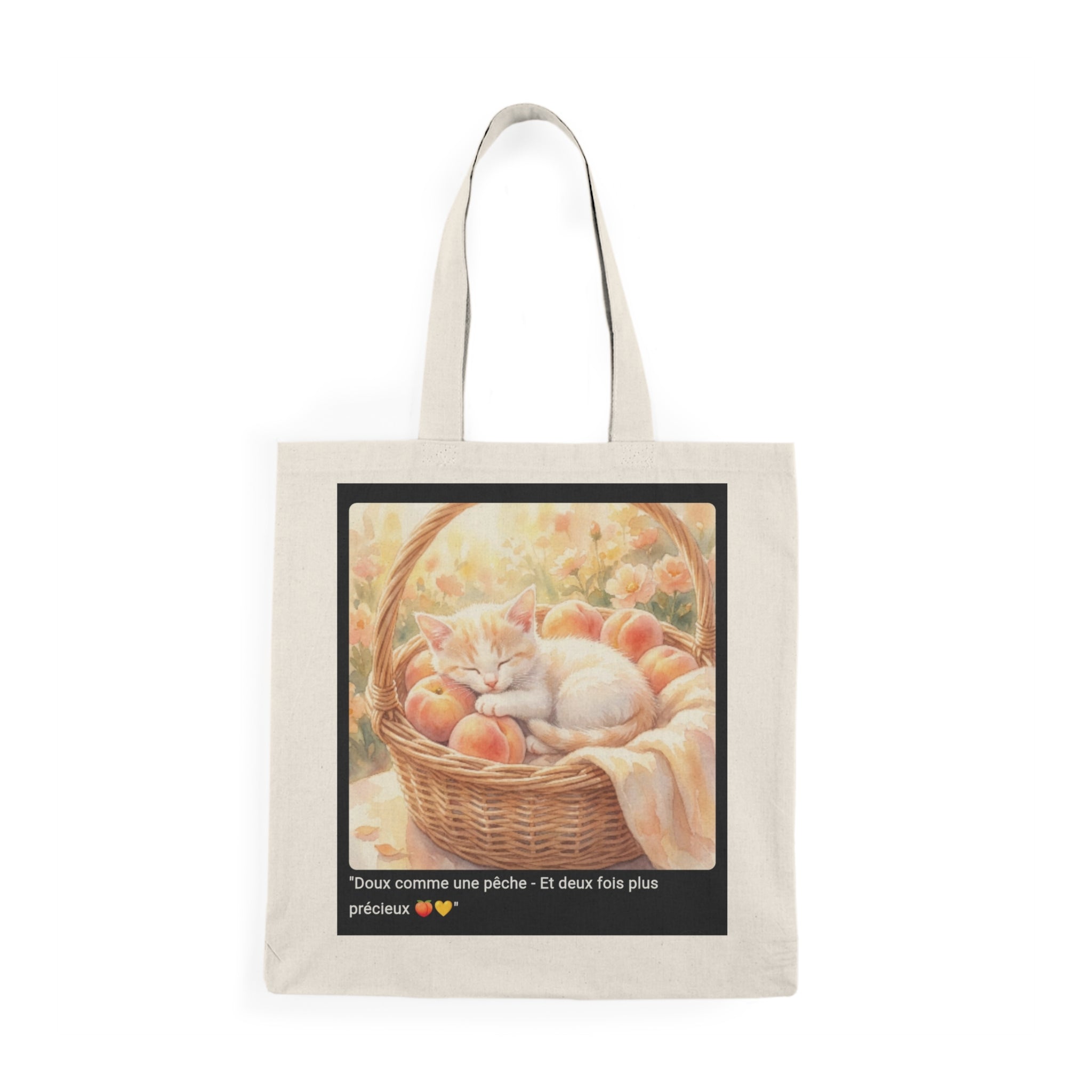 👜 TOTE BAG CHAT PÊCHES - Sac Coton Bio Estival  🍑 "Doux comme une pêche" - Douceur écolo d'été