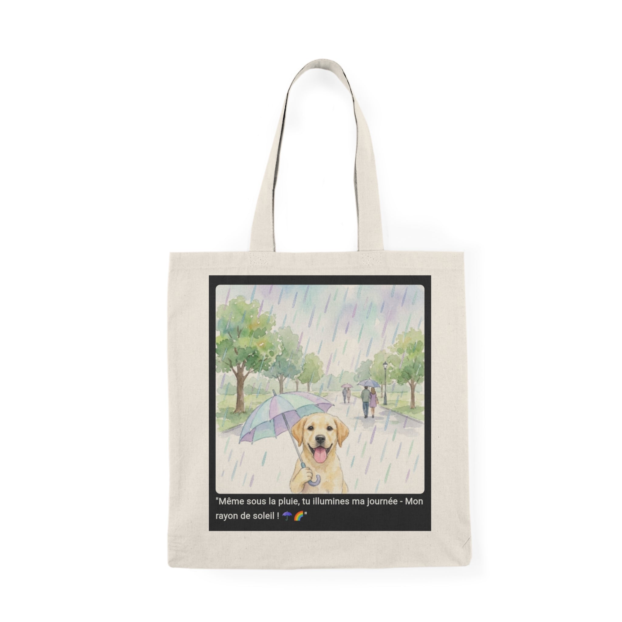 👜 TOTE BAG LABRADOR PARAPLUIE - Sac Coton Bio Printanier  ☂️ "Même sous la pluie, tu illumines ma journée" - Joie écolo portable