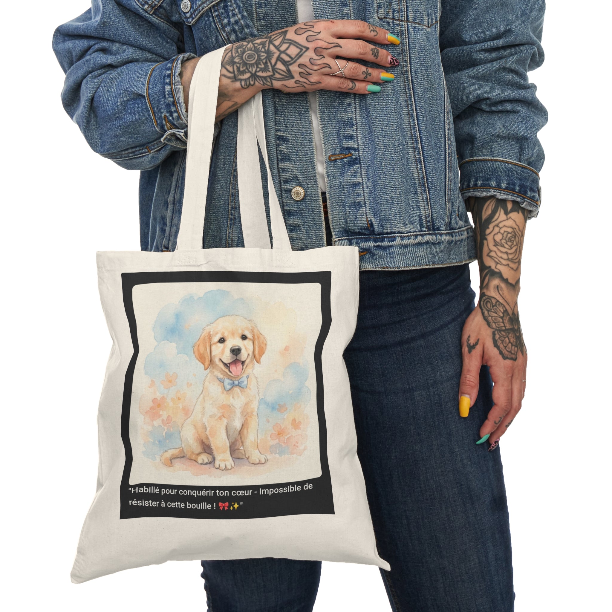 👜 TOTE BAG GOLDEN RETRIEVER - Sac Coton Bio Chic  🎀 "Habillé pour conquérir ton cœur" - Élégance canine écolo