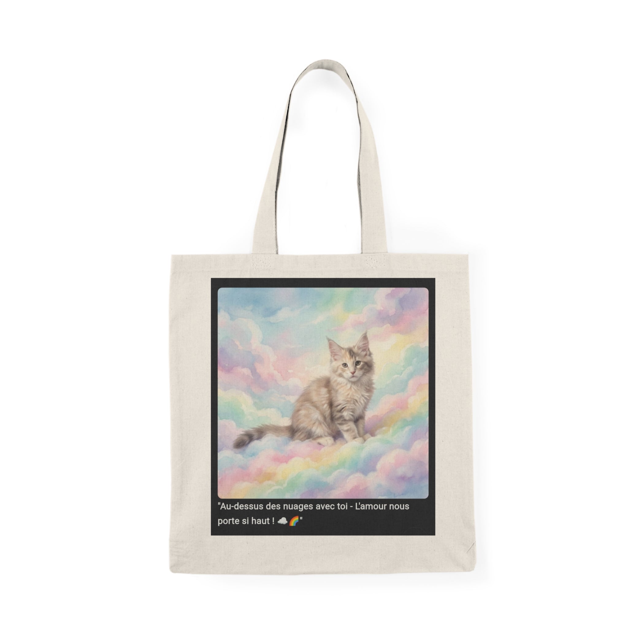 👜 TOTE BAG MAINE COON NUAGES - Sac Coton Bio Céleste  ☁️ "Au-dessus des nuages avec toi" - Amour écolo élevé