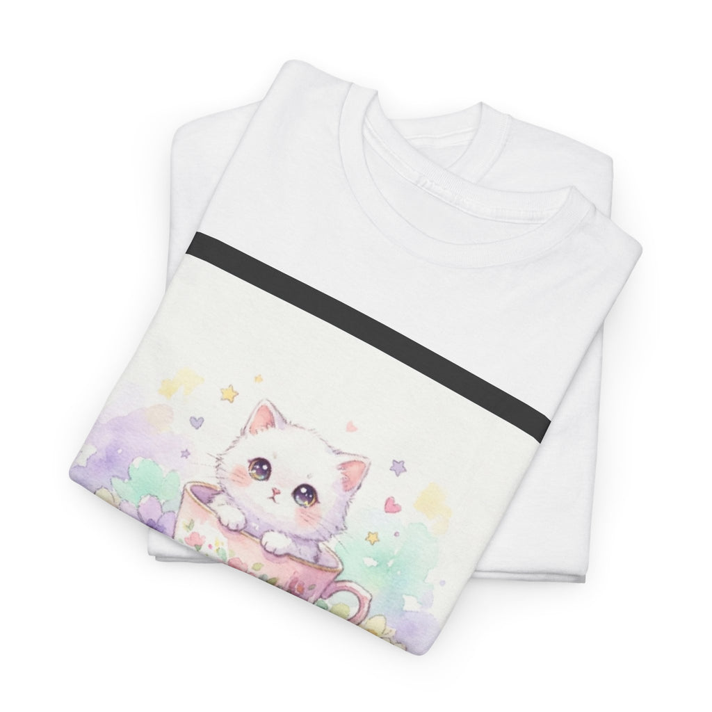 👕 T-SHIRT CHATON TASSE PASTEL - Design Exclusif Kawaii  💕 "Un Câlin dans une Tasse" - Porte la douceur sur toi !