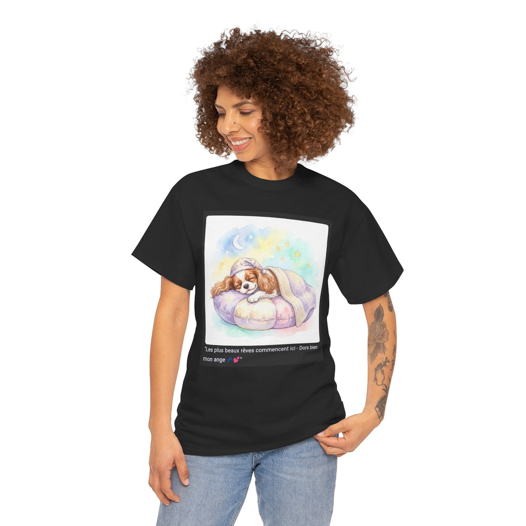 👕 T-SHIRT CAVALIER KING CHARLES - Design Cocooning Doux  💤 "Les plus beaux rêves commencent ici" - Porte la sérénité