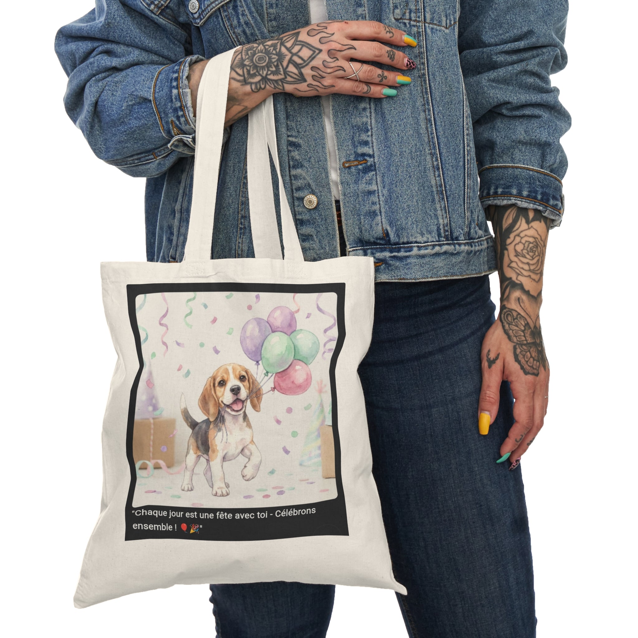 👜 TOTE BAG BEAGLE FÊTE - Sac Coton Bio Festif  🎈 "Chaque jour est une fête avec toi" - Joie écolo portable
