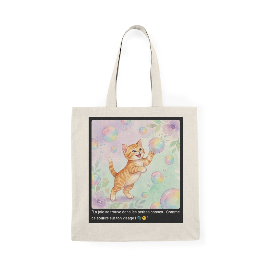 👜 TOTE BAG CHATON BULLES - Sac Coton Bio Joyeux  🫧 "La joie dans les petites choses" - Bonheur écolo portable