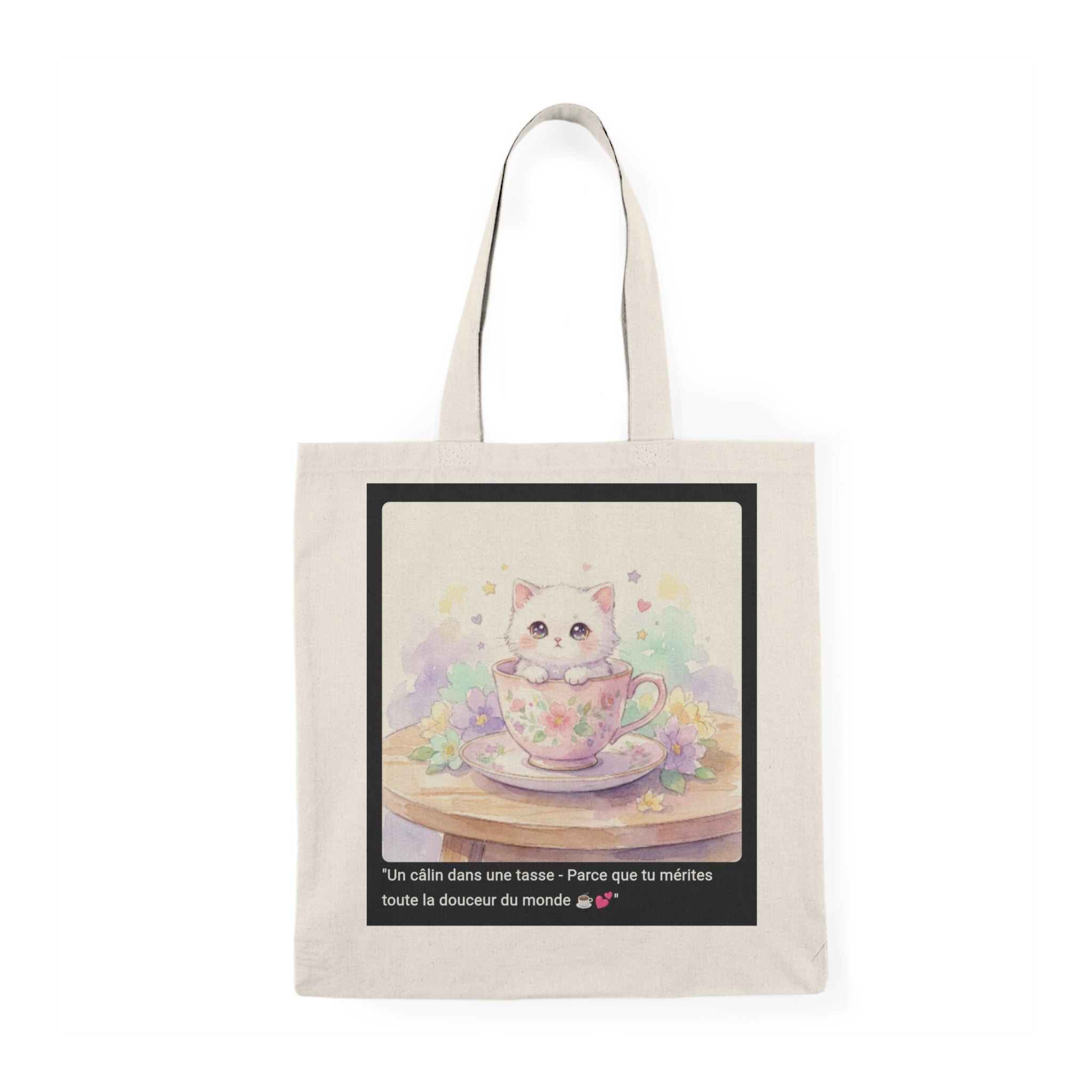 👜 TOTE BAG CHATON TASSE PASTEL - Sac Coton Bio Éco-Responsable  💕 "Un Câlin dans une Tasse" - La douceur à porter partout