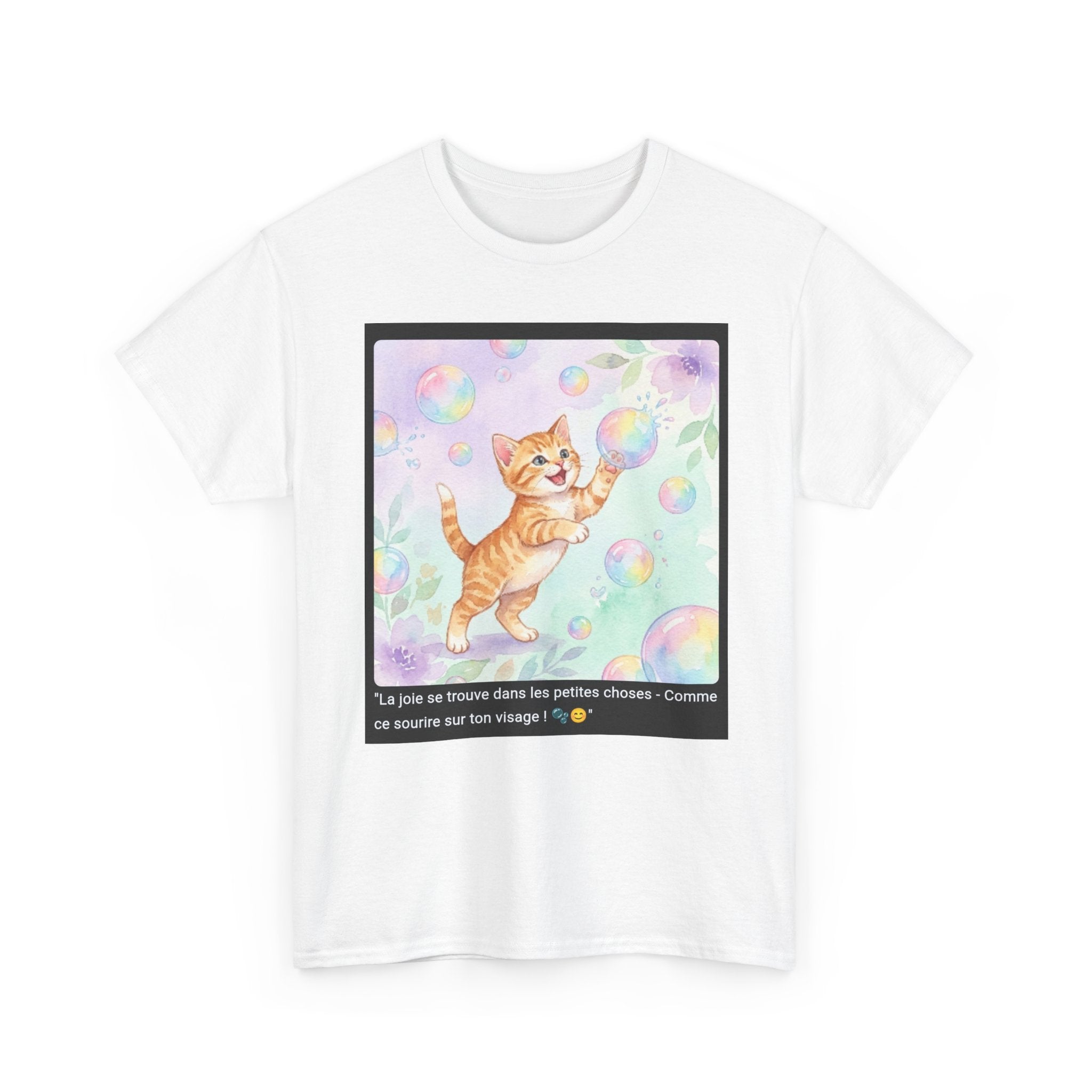 👕 T-SHIRT CHATON BULLES - Design Joyeux Coloré  🫧 "La joie dans les petites choses" - Porte le bonheur !