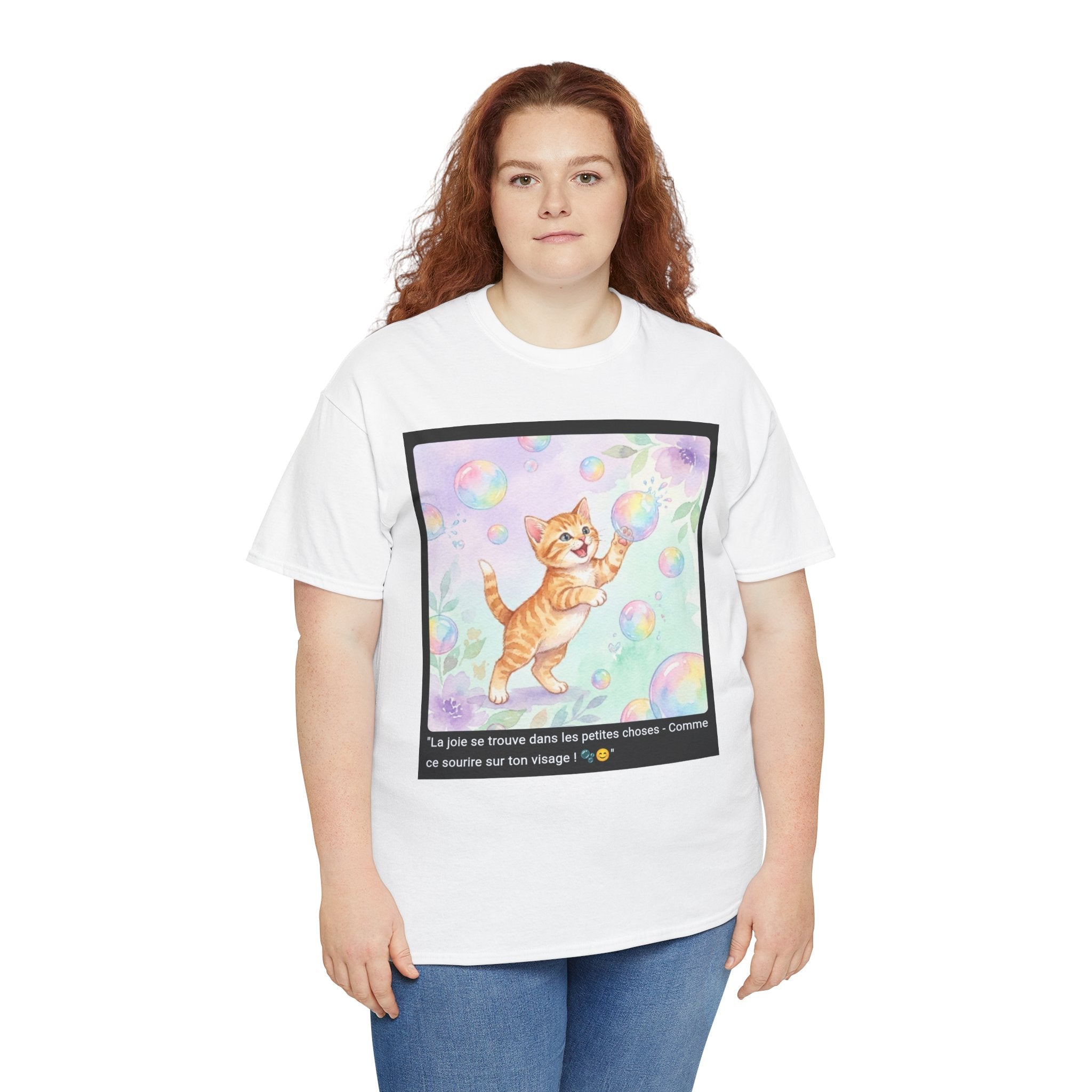 👕 T-SHIRT CHATON BULLES - Design Joyeux Coloré  🫧 "La joie dans les petites choses" - Porte le bonheur !