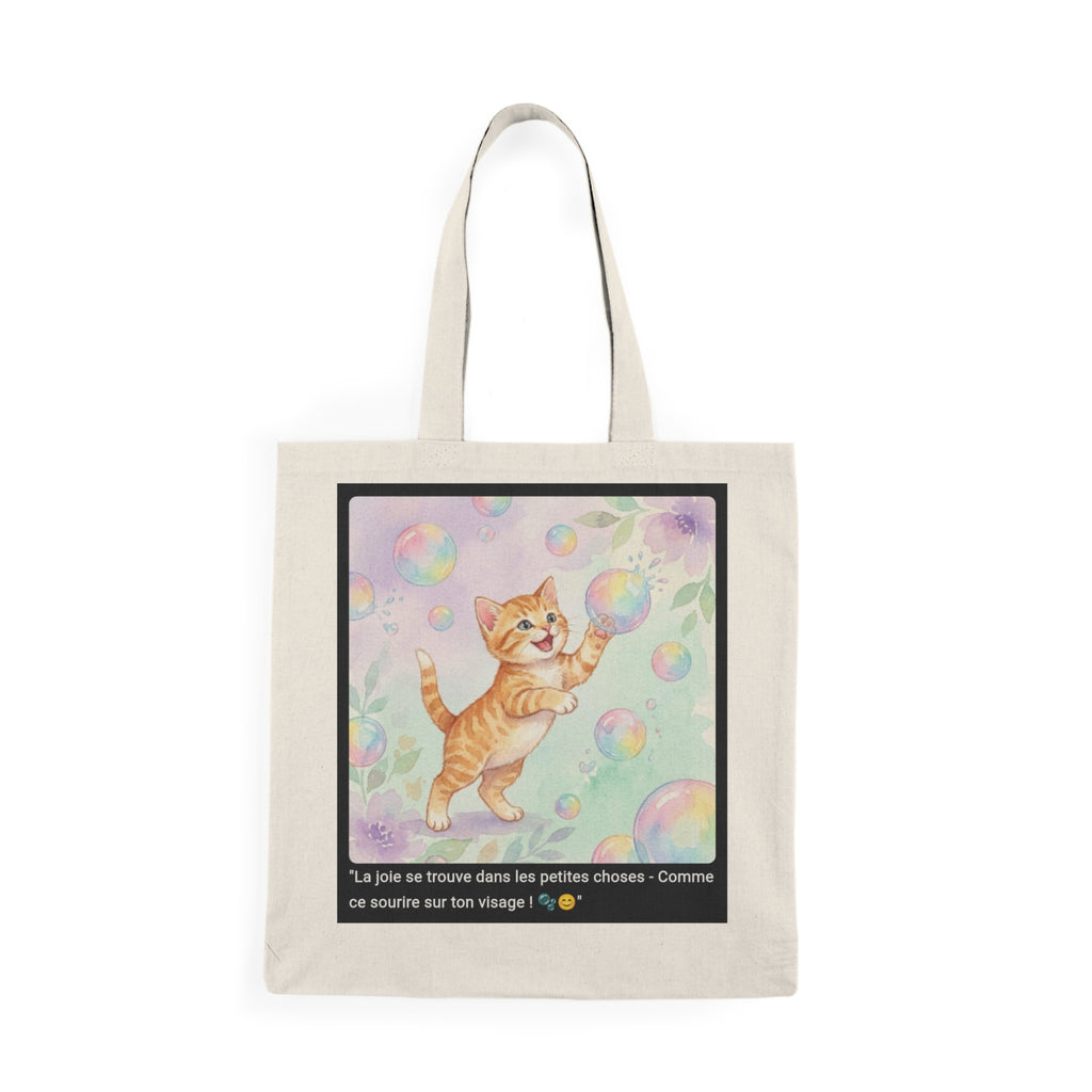 👜 TOTE BAG CHATON BULLES - Sac Coton Bio Joyeux  🫧 "La joie dans les petites choses" - Bonheur écolo portable