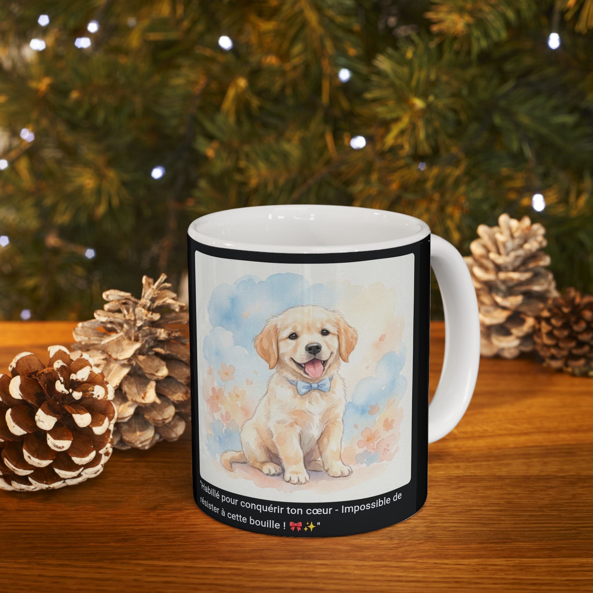 ☕ MUG GOLDEN RETRIEVER NŒUD PAPILLON - "Habillé pour Conquérir ton Cœur"  🎀