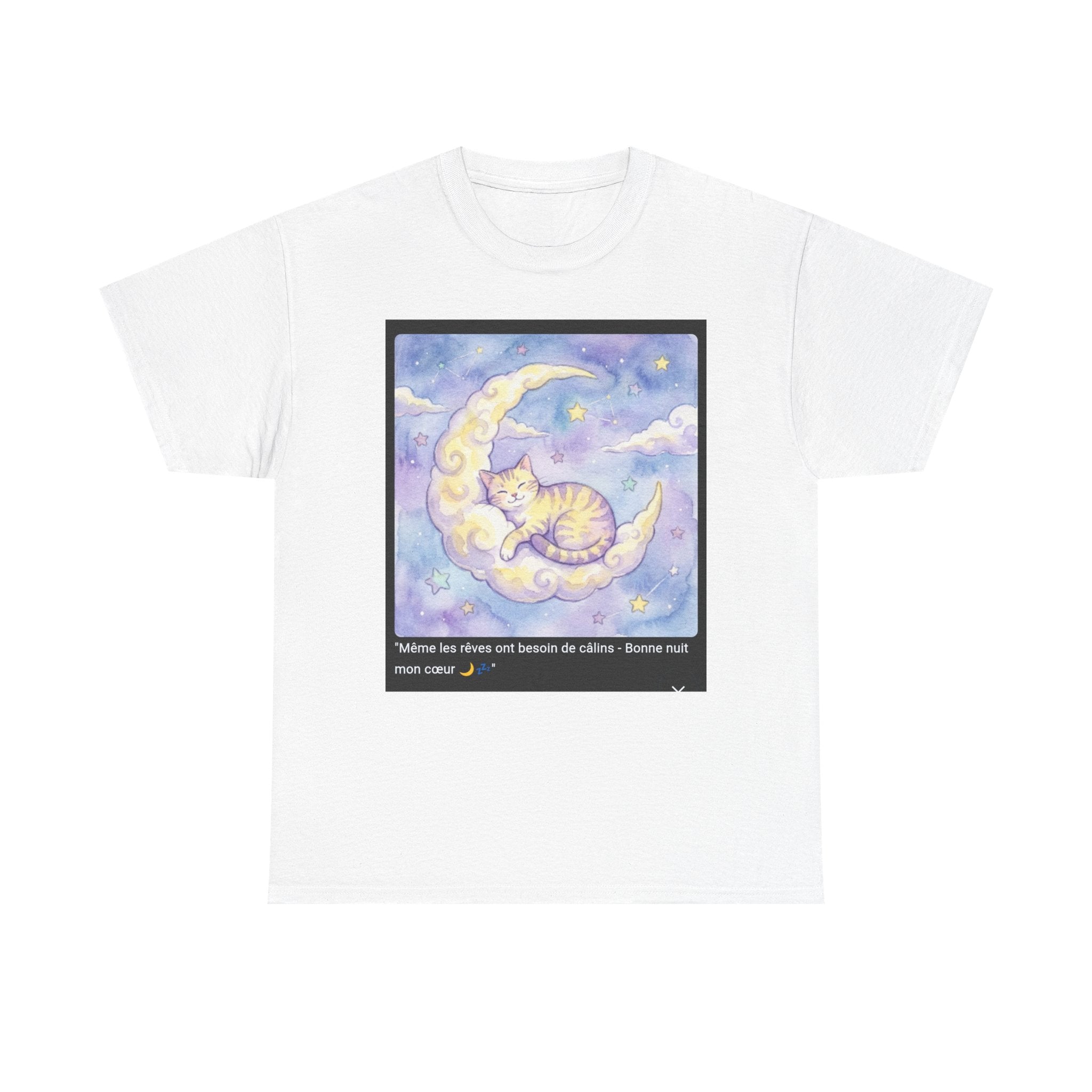 👕 T-SHIRT CHAT LUNE MAGIQUE - Design Onirique Doux  🌙 "Même les rêves ont besoin de câlins" - Porte la magie nocturne