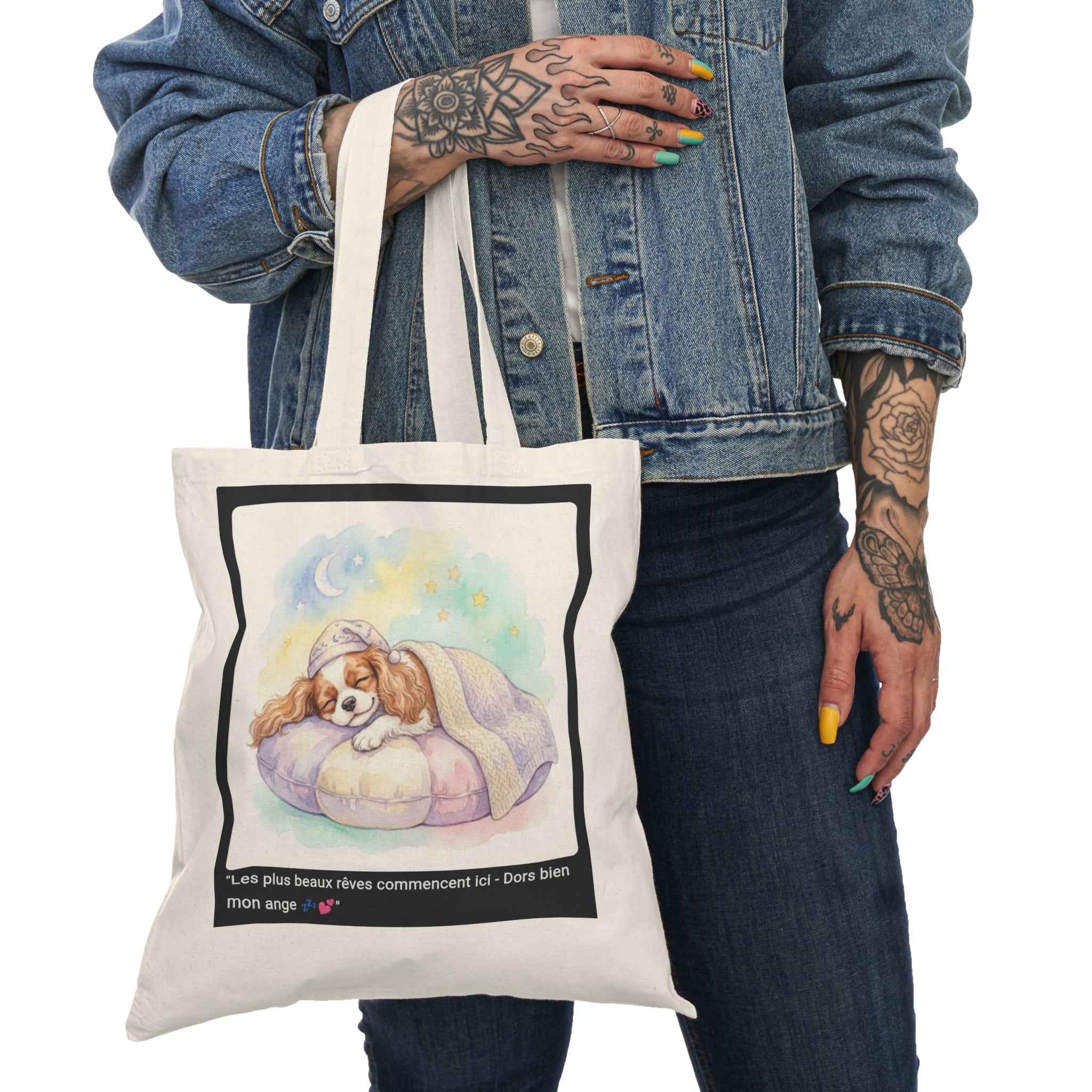 👜 TOTE BAG CAVALIER KING CHARLES - Sac Coton Bio Zen  💤 "Les plus beaux rêves commencent ici" - Douceur écolo portable