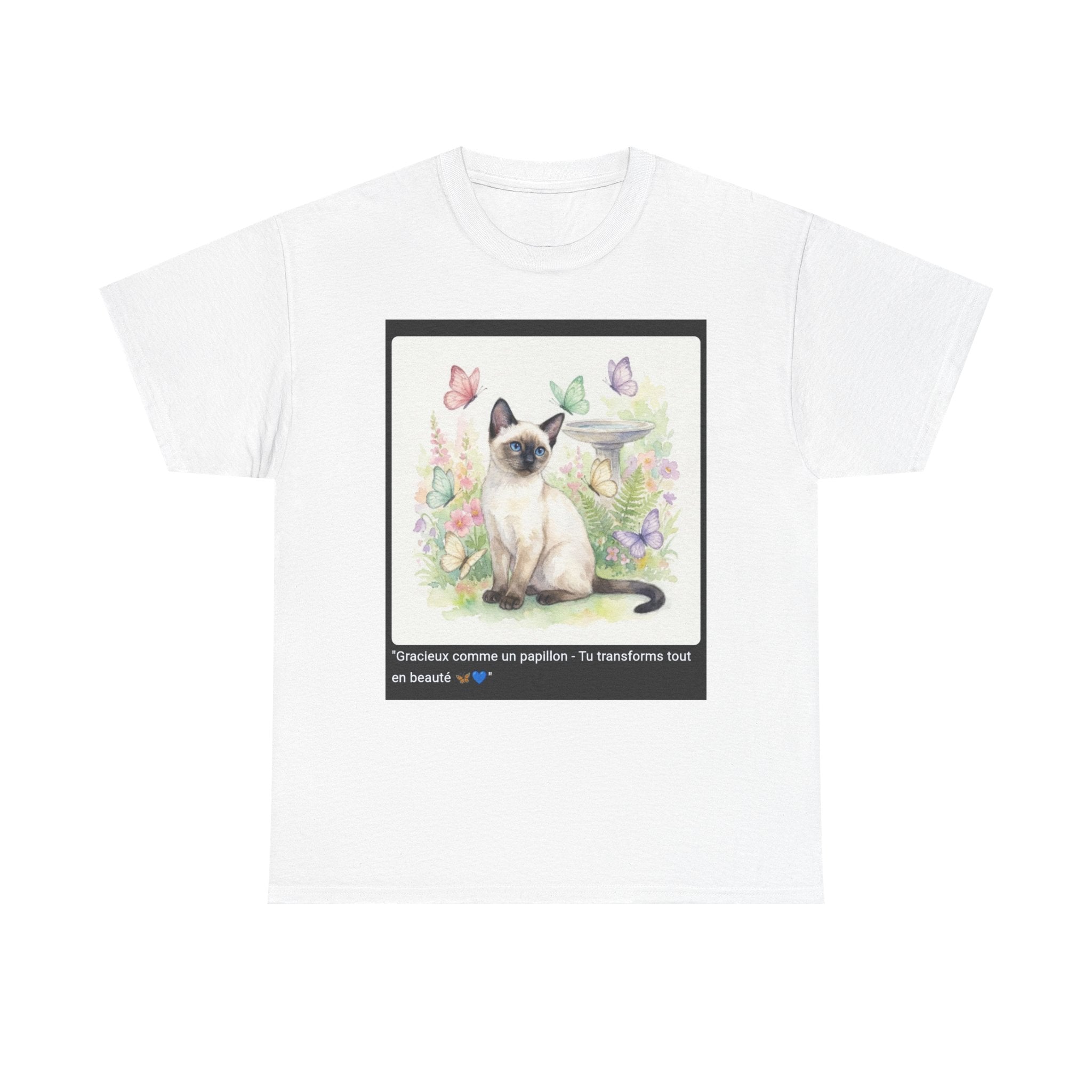 👕 T-SHIRT CHAT SIAMOIS PAPILLONS - Design Gracieux Fleuri  🦋 "Gracieux comme un papillon" - Porte la transformation !