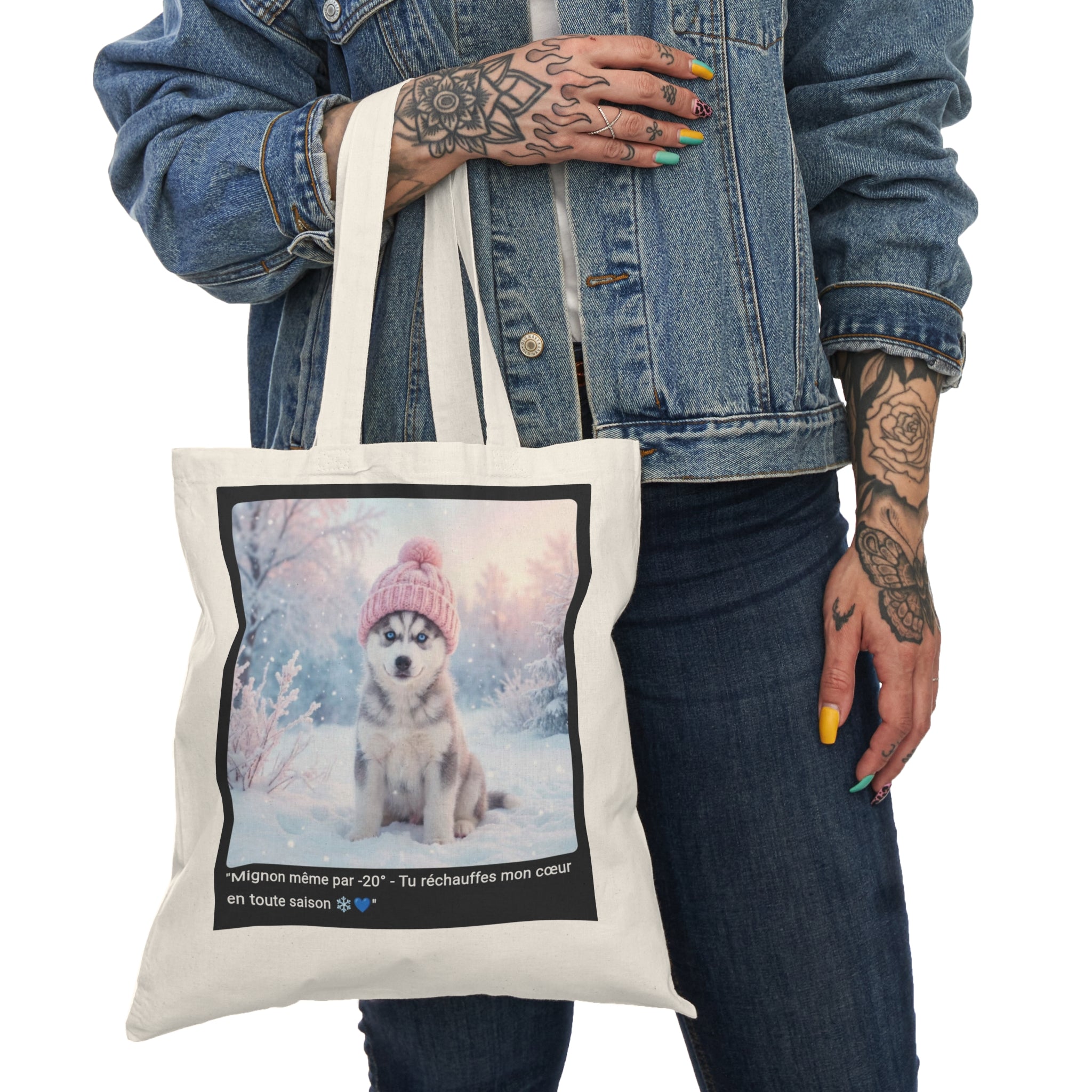 👜 TOTE BAG HUSKY HIVER - Sac Coton Bio Polaire  ❄️ "Mignon même par -20°" - Chaleur écolo nordique