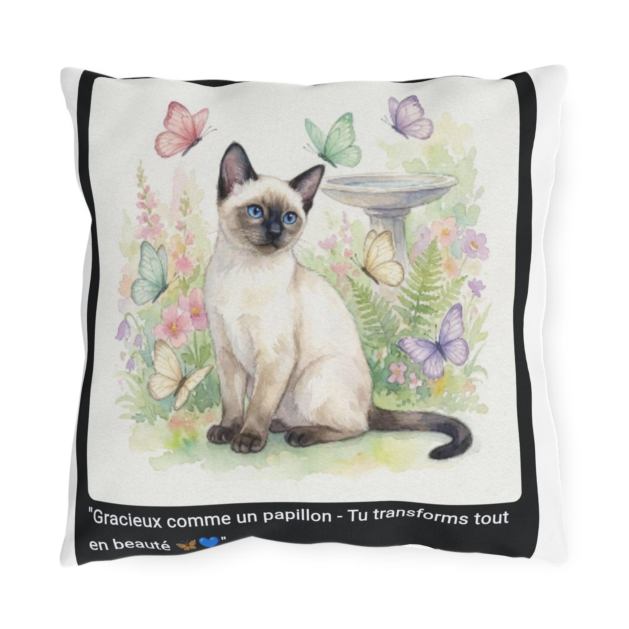 🛋️ COUSSIN CHAT SIAMOIS PAPILLONS - Déco Jardin Élégante