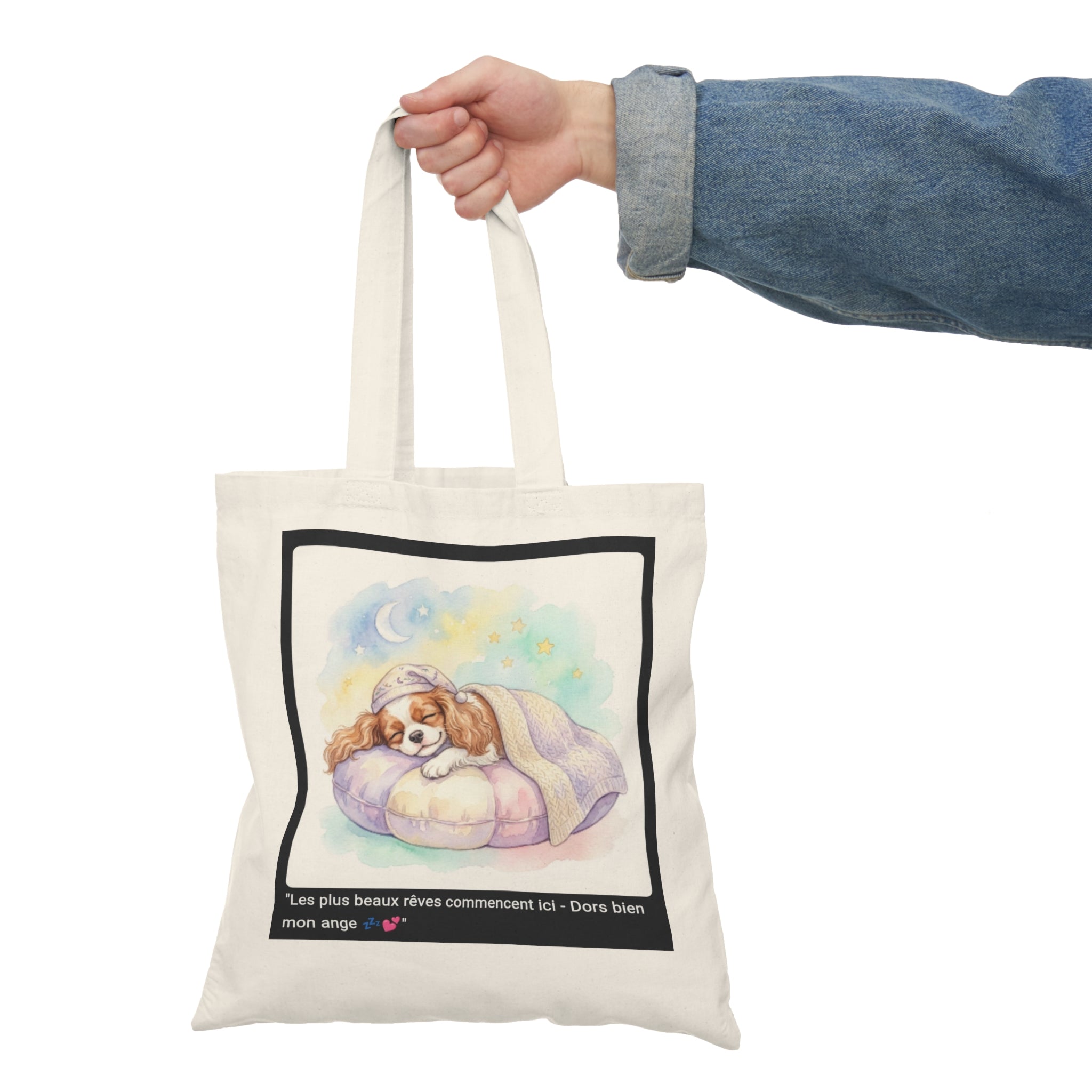 👜 TOTE BAG CAVALIER KING CHARLES - Sac Coton Bio Zen  💤 "Les plus beaux rêves commencent ici" - Douceur écolo portable