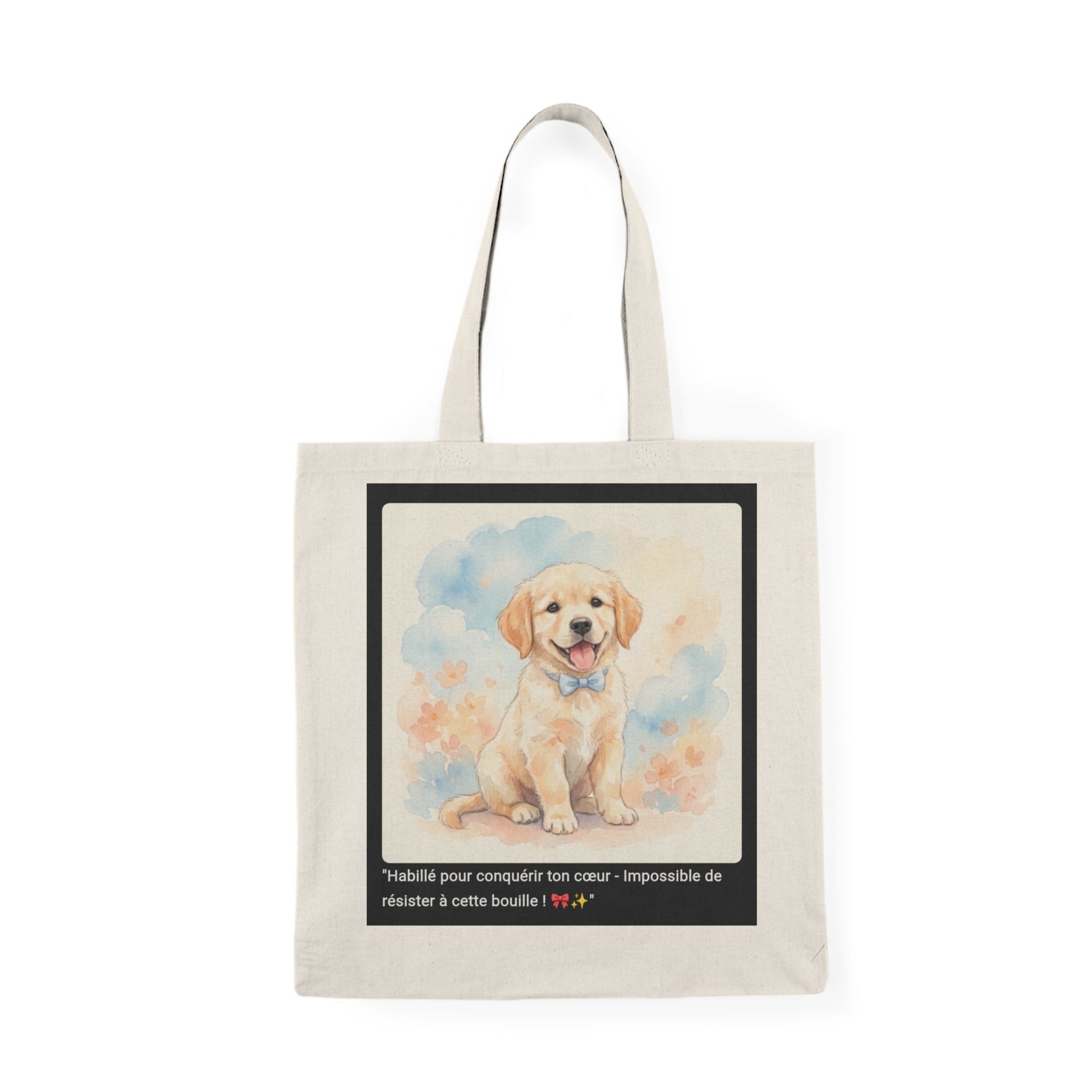 👜 TOTE BAG GOLDEN RETRIEVER - Sac Coton Bio Chic  🎀 "Habillé pour conquérir ton cœur" - Élégance canine écolo