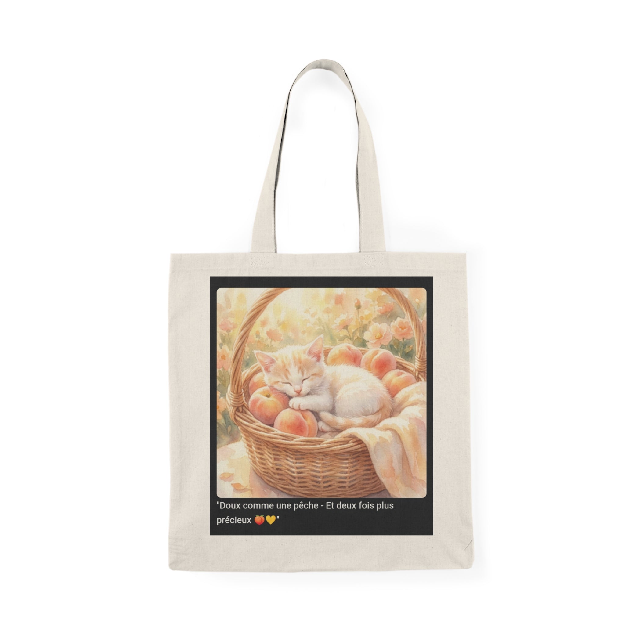 👜 TOTE BAG CHAT PÊCHES - Sac Coton Bio Estival  🍑 "Doux comme une pêche" - Douceur écolo d'été
