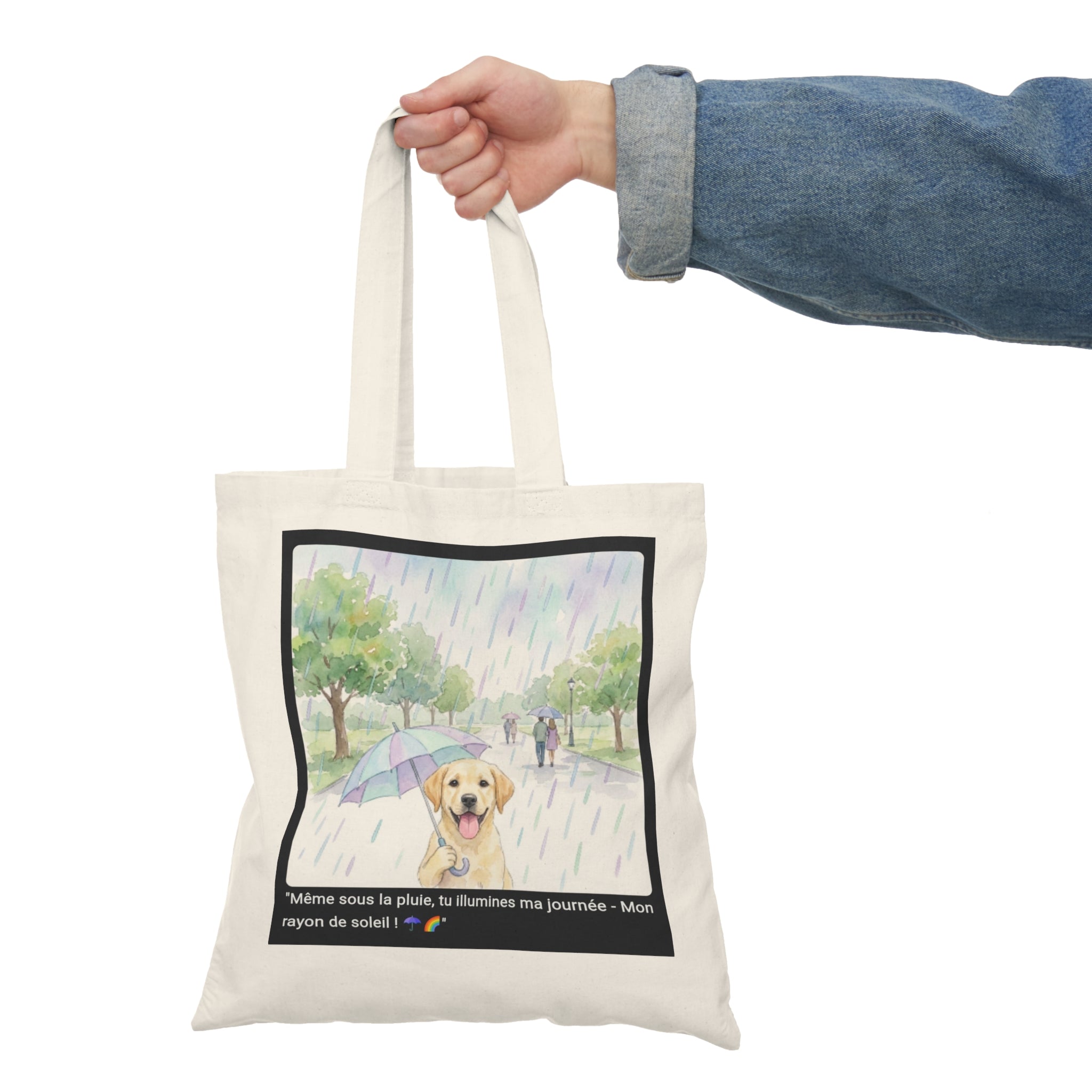 👜 TOTE BAG LABRADOR PARAPLUIE - Sac Coton Bio Printanier  ☂️ "Même sous la pluie, tu illumines ma journée" - Joie écolo portable