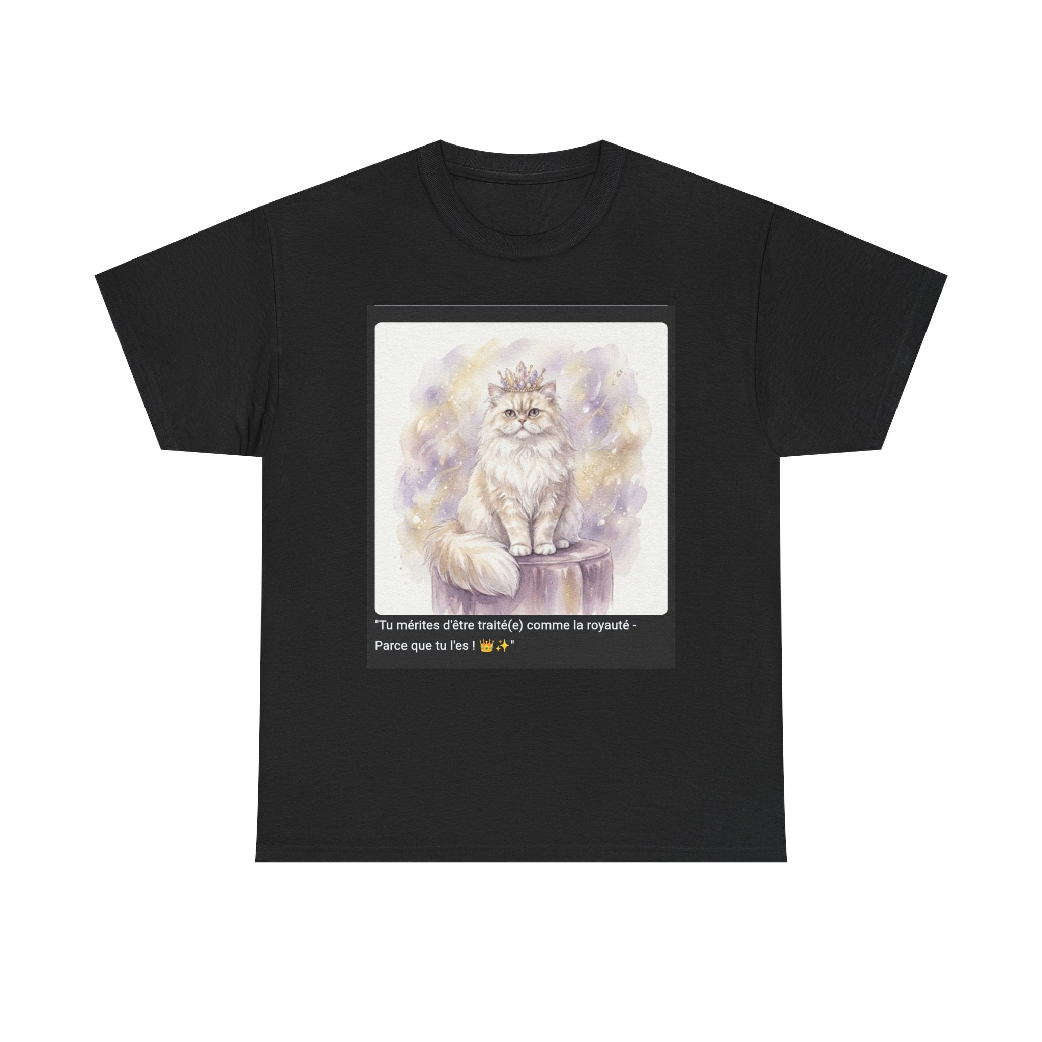 👕 T-SHIRT CHAT PERSAN COURONNE - Design Élégant Royal  👑 "Tu mérites d'être traité(e) comme la royauté" - Porte l'élégance
