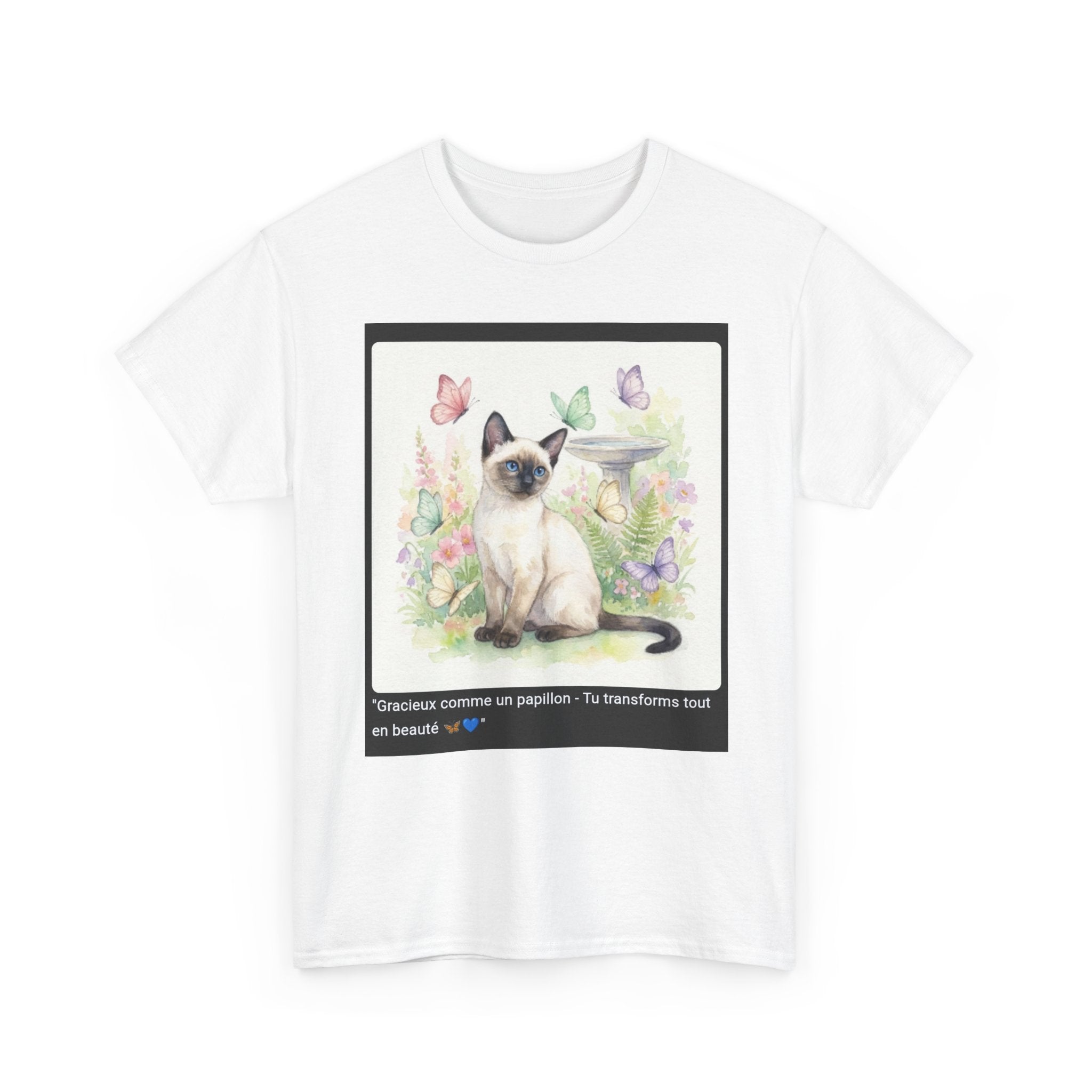 👕 T-SHIRT CHAT SIAMOIS PAPILLONS - Design Gracieux Fleuri  🦋 "Gracieux comme un papillon" - Porte la transformation !
