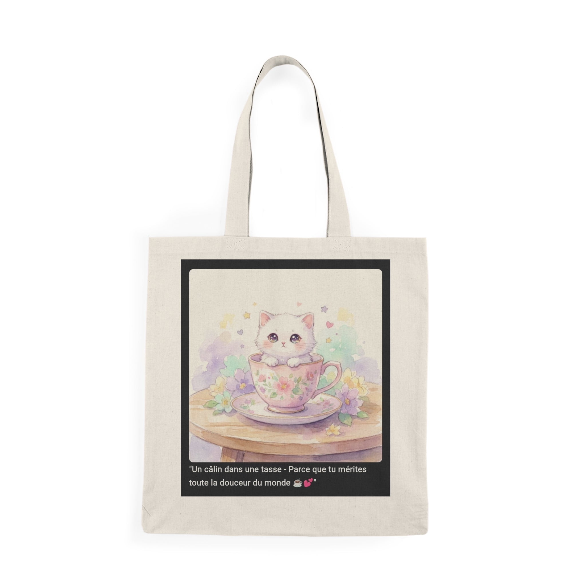 👜 TOTE BAG CHATON TASSE PASTEL - Sac Coton Bio Éco-Responsable  💕 "Un Câlin dans une Tasse" - La douceur à porter partout