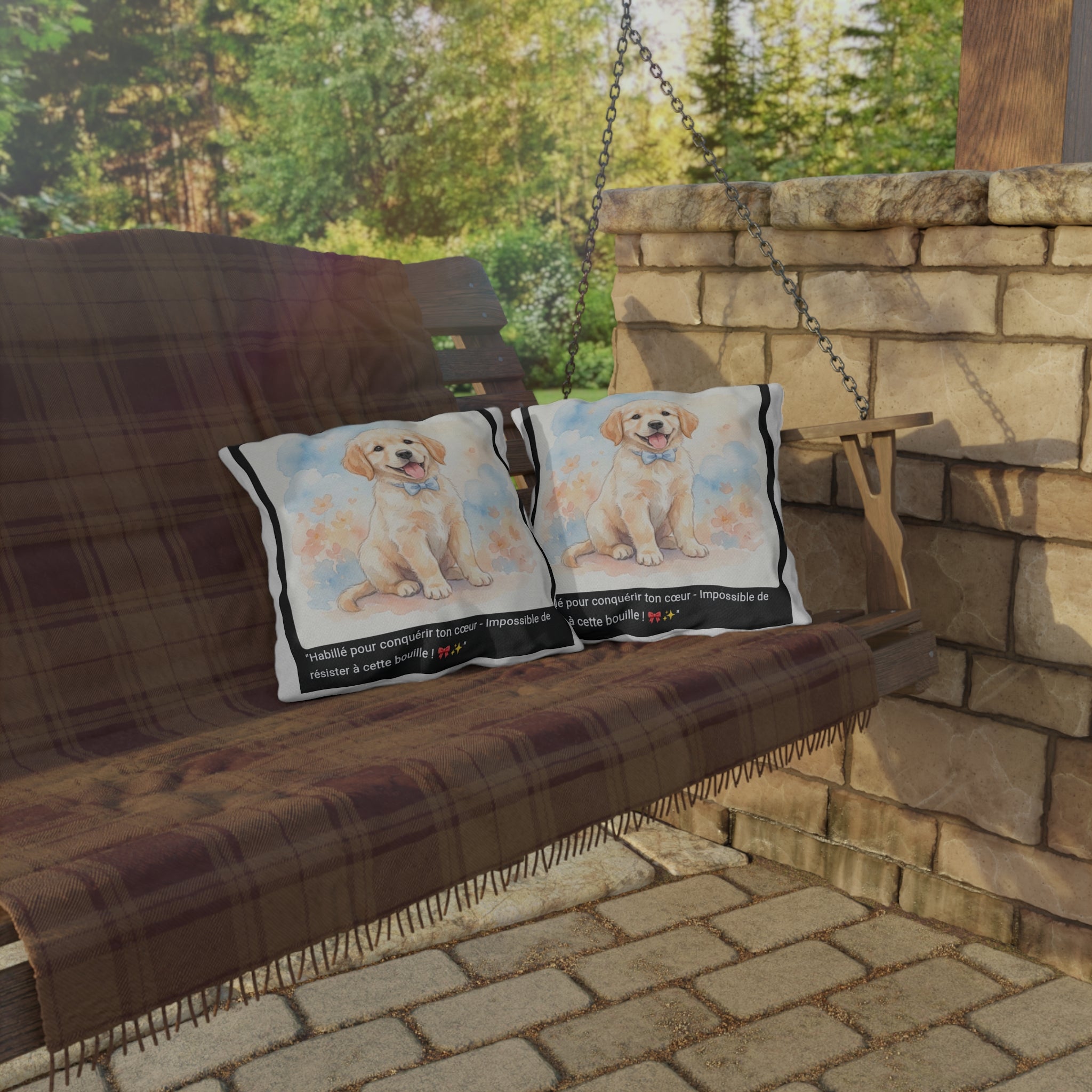 🛋️ COUSSIN GOLDEN RETRIEVER NŒUD - Déco Chien Chic