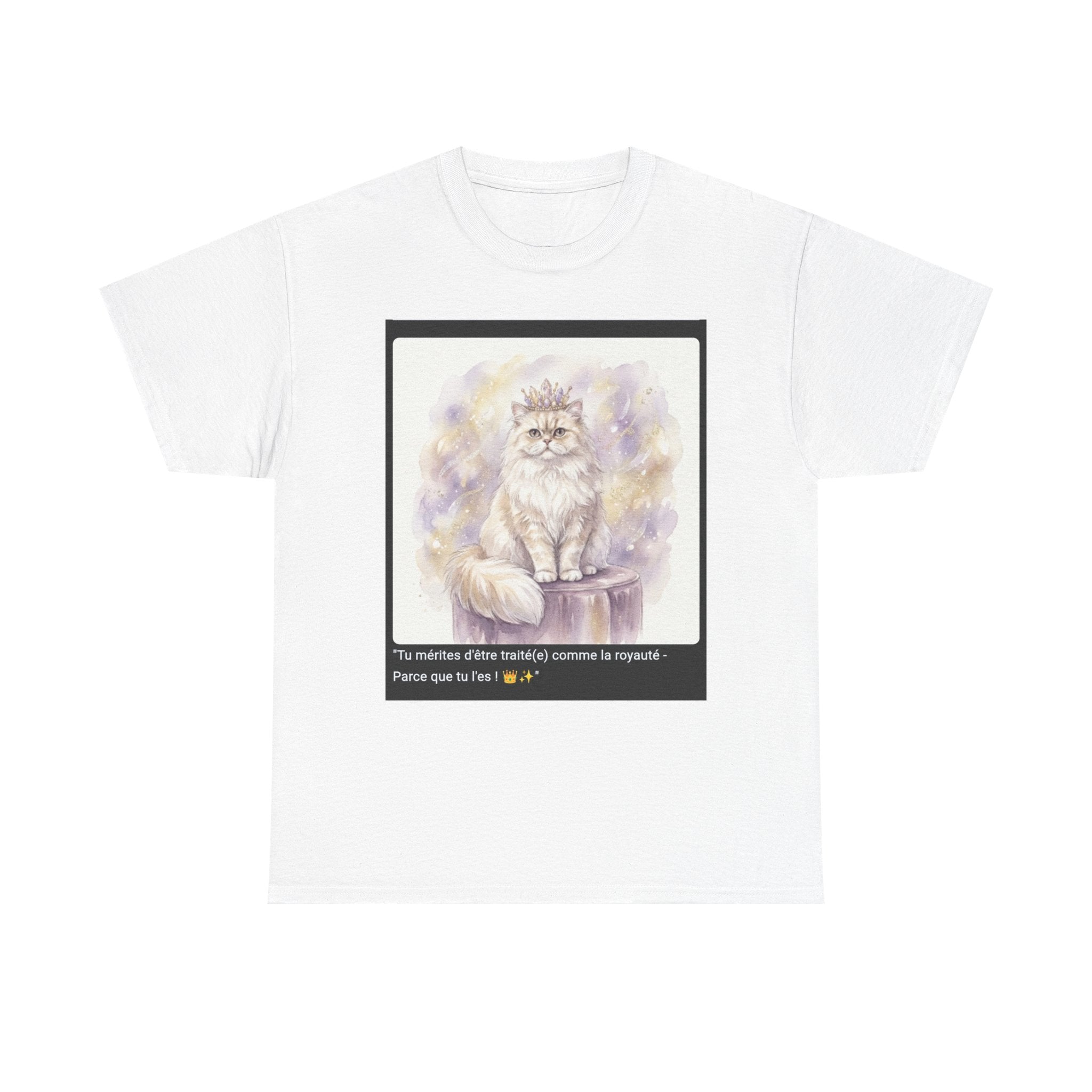 👕 T-SHIRT CHAT PERSAN COURONNE - Design Élégant Royal  👑 "Tu mérites d'être traité(e) comme la royauté" - Porte l'élégance