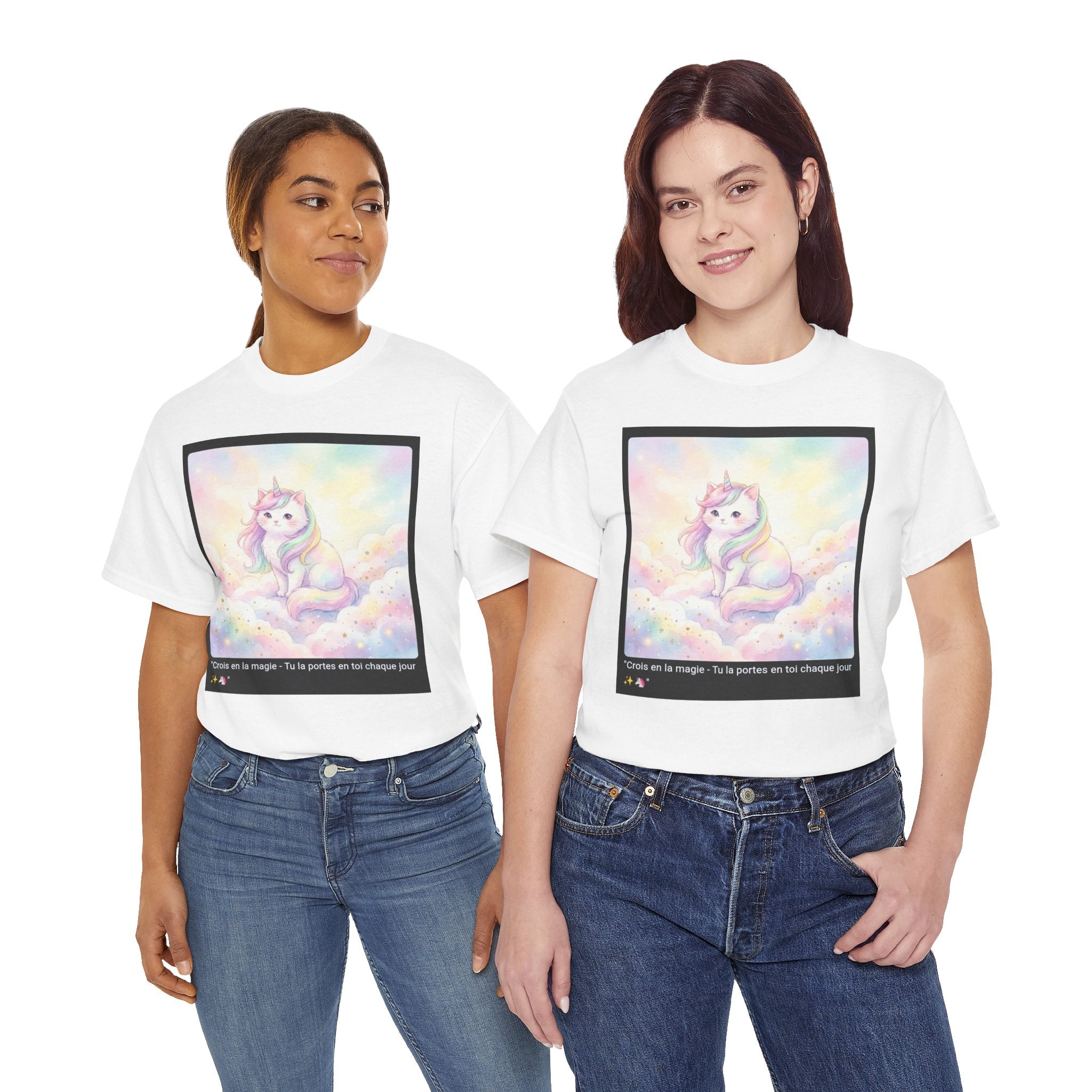 👕 T-SHIRT CHAT LICORNE - Design Féerique Arc-en-Ciel  ✨ "Crois en la magie" - Porte l'enchantement !