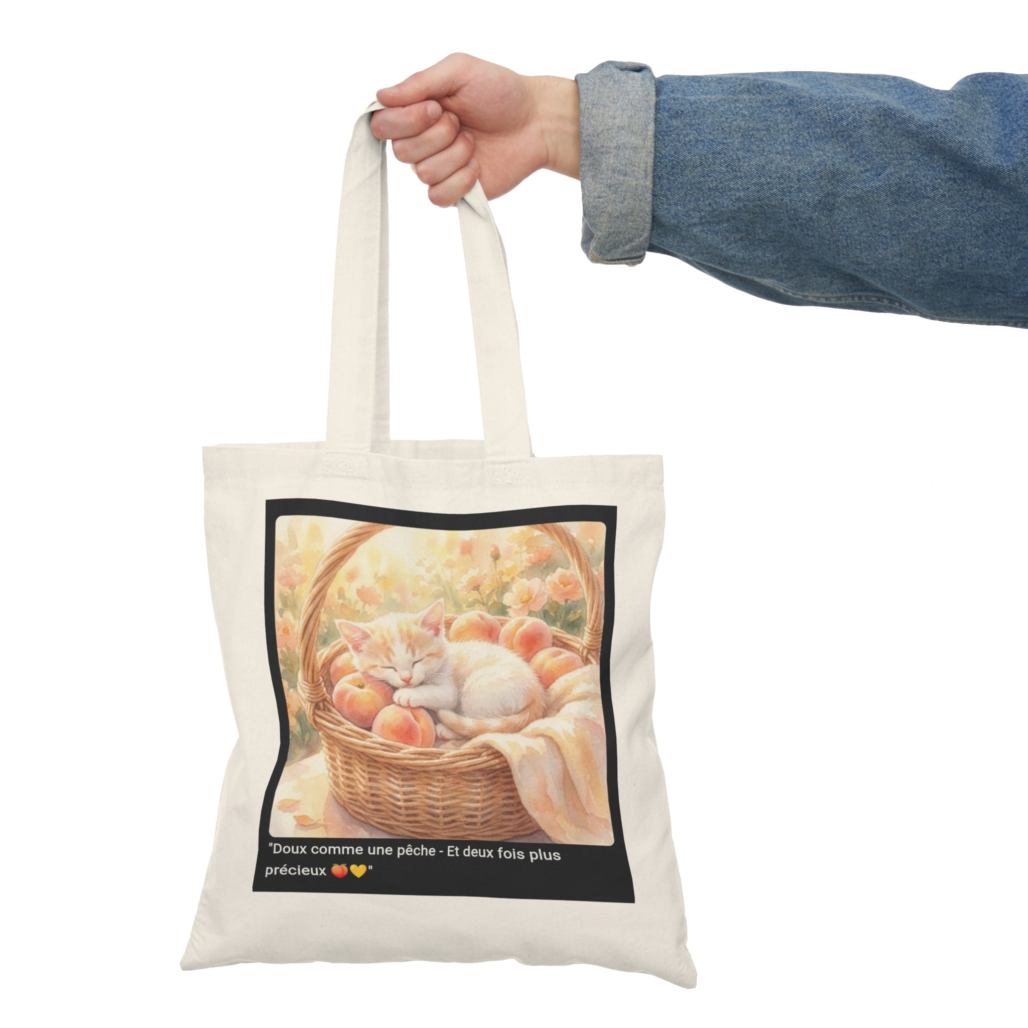 👜 TOTE BAG CHAT PÊCHES - Sac Coton Bio Estival  🍑 "Doux comme une pêche" - Douceur écolo d'été