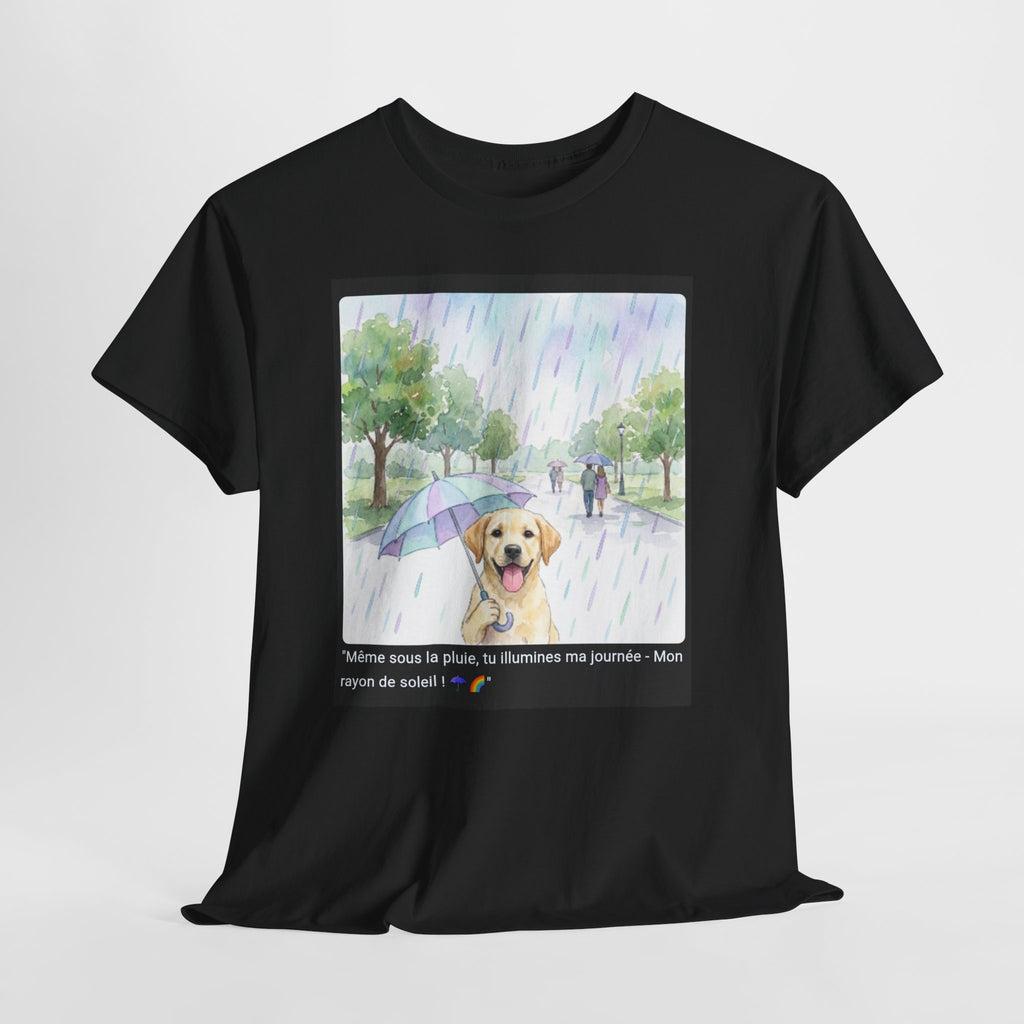 👕 T-SHIRT LABRADOR PARAPLUIE - Design Printanier Joyeux  ☂️ "Même sous la pluie, tu illumines ma journée" - Porte l'optimisme !