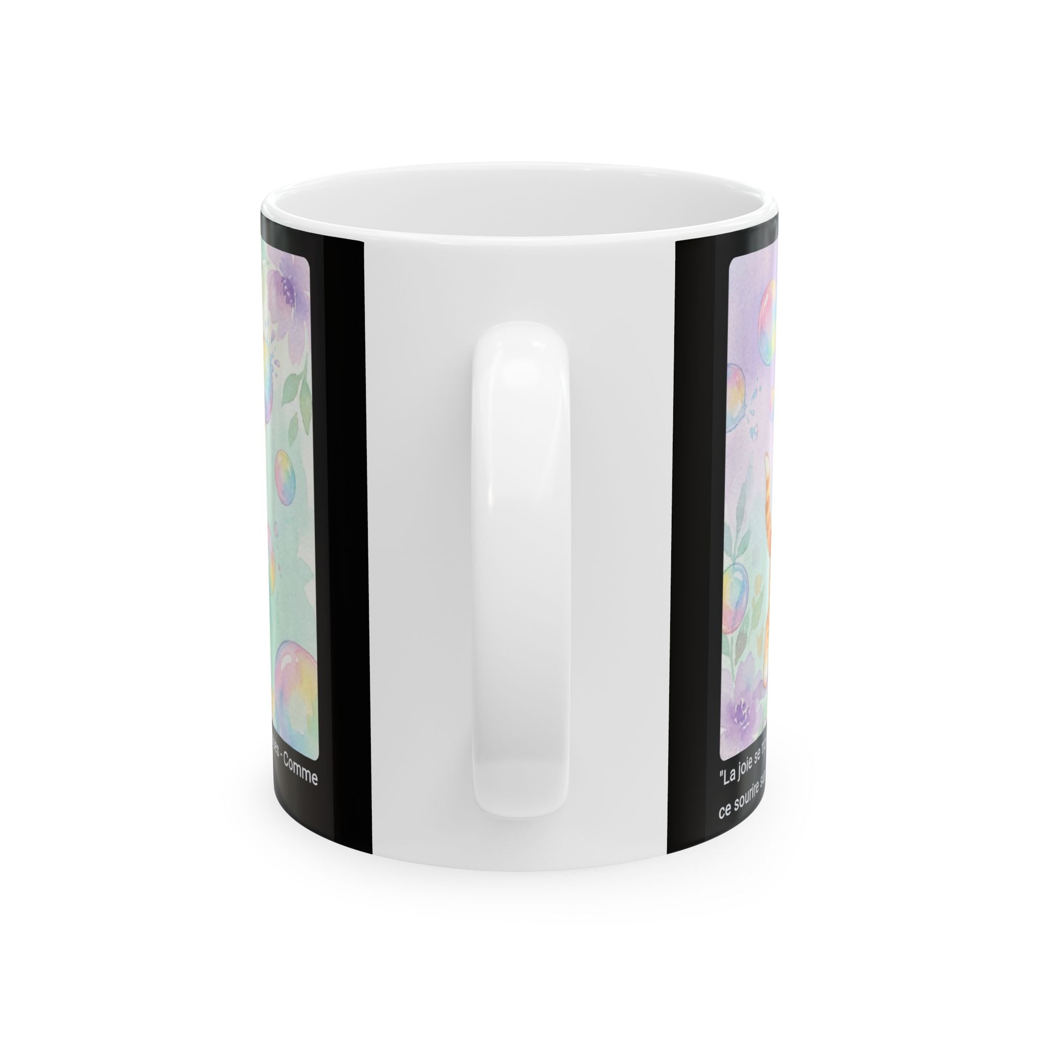 ☕ MUG CHATON BULLES ARC-EN-CIEL - "La Joie dans les Petites Choses"  🫧