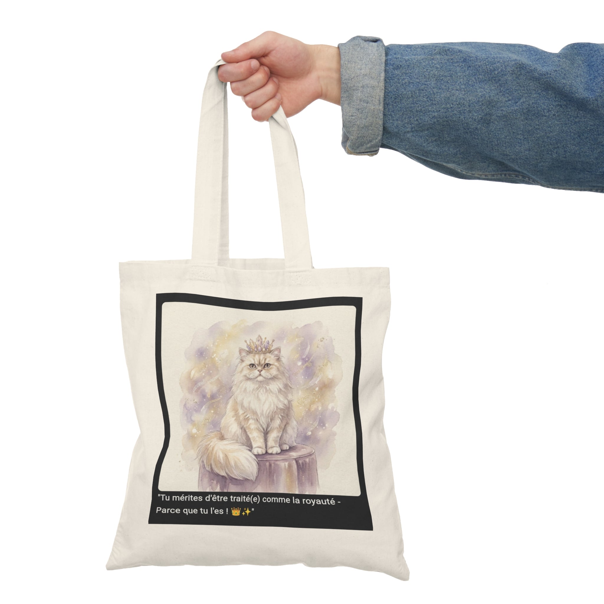 👜 TOTE BAG CHAT PERSAN COURONNE - Sac Coton Bio Élégant  👑 "Tu mérites d'être traité(e) comme la royauté" - Classe écolo
