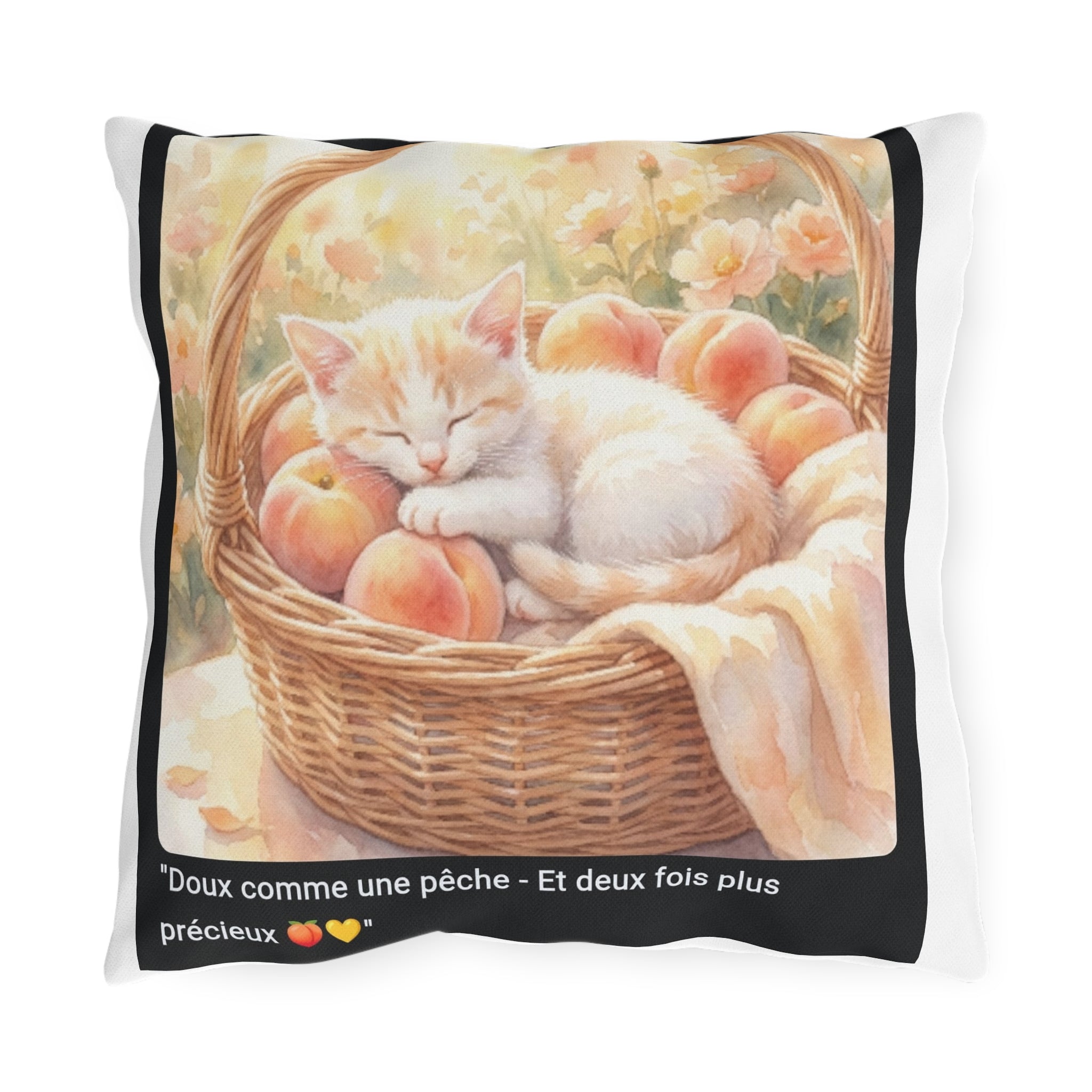 🛋️ COUSSIN CHAT PÊCHES - Déco Estivale Douce