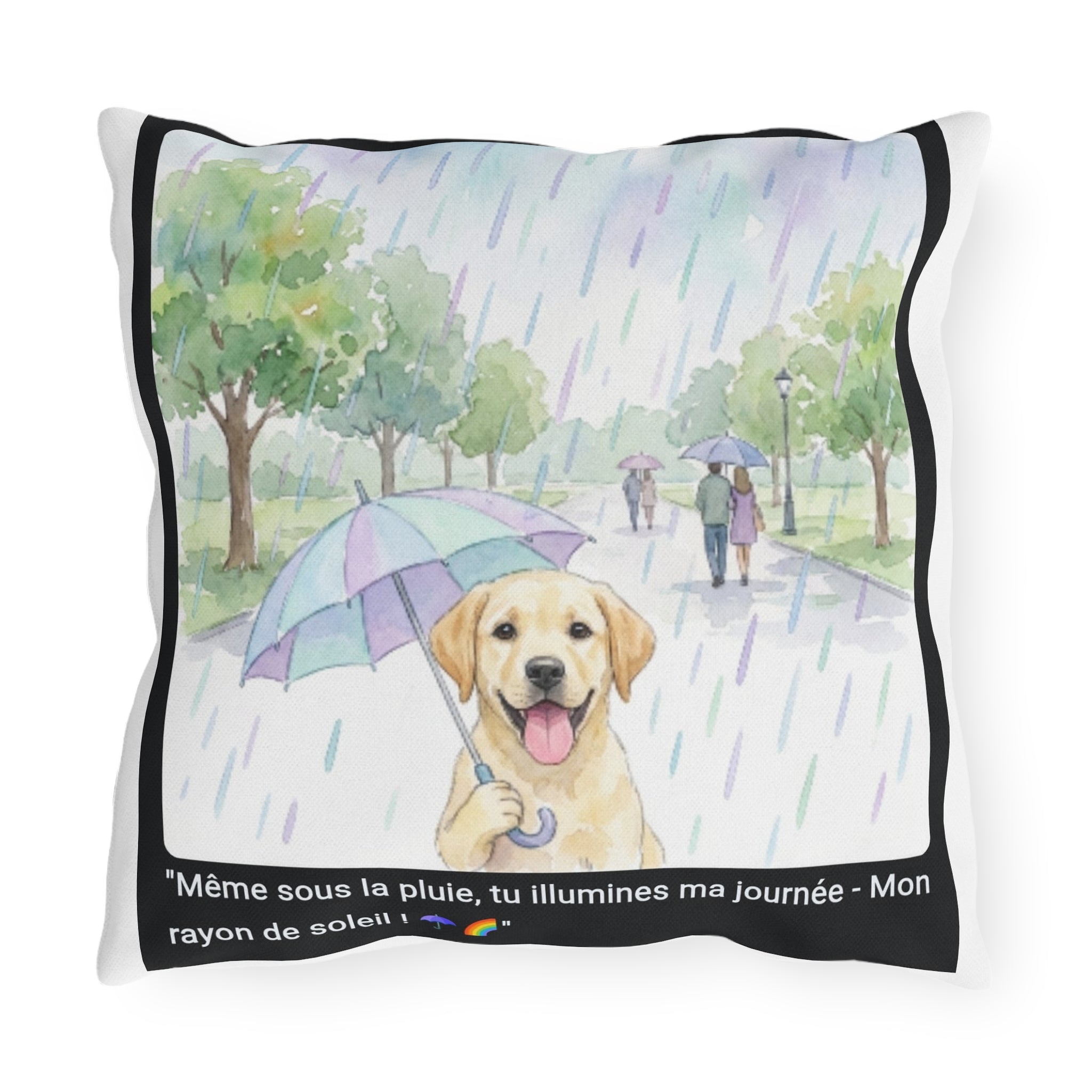 🛋️ COUSSIN LABRADOR PARAPLUIE - Déco Printanière Joyeuse