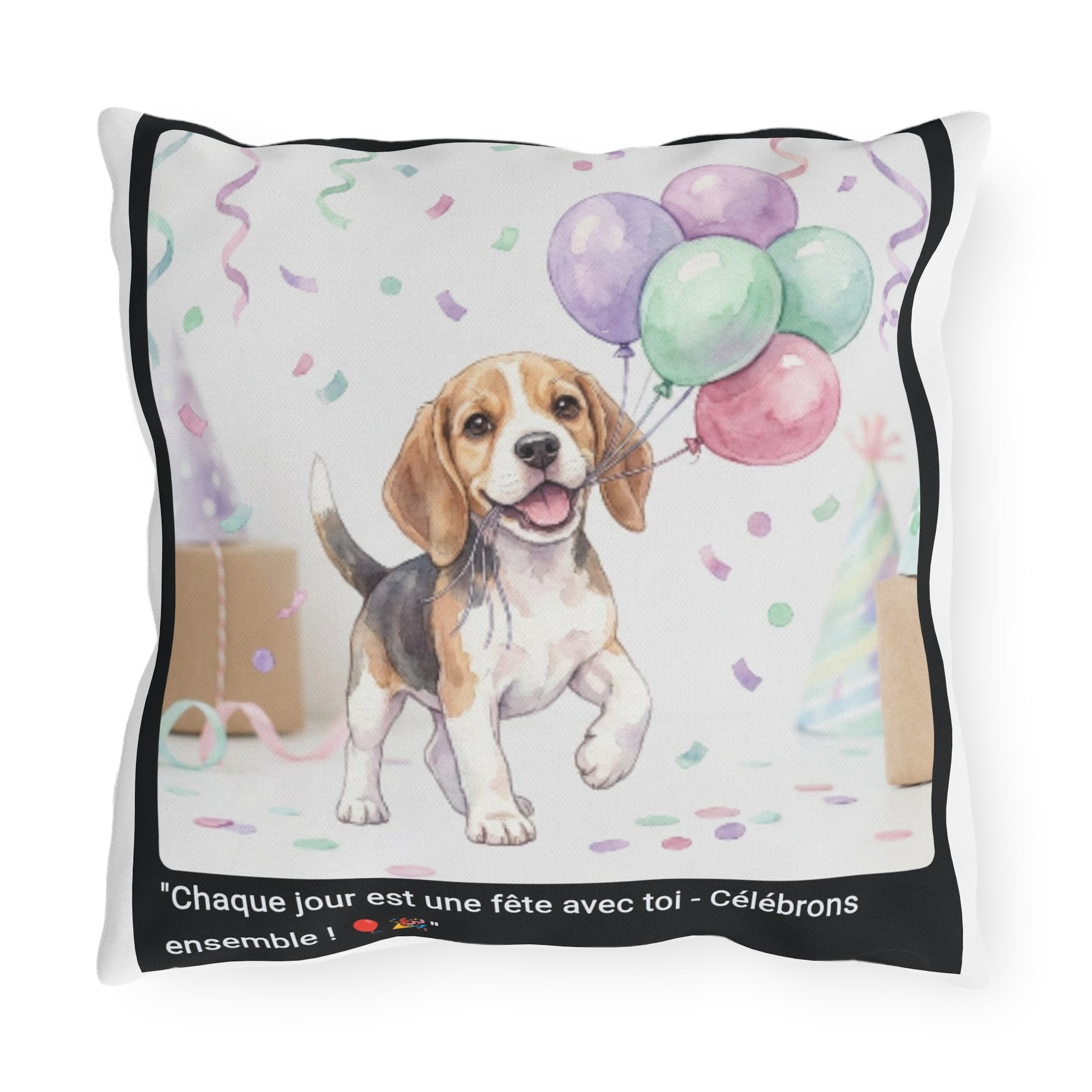 🛋️ COUSSIN BEAGLE BALLONS - Déco Festive Joyeuse