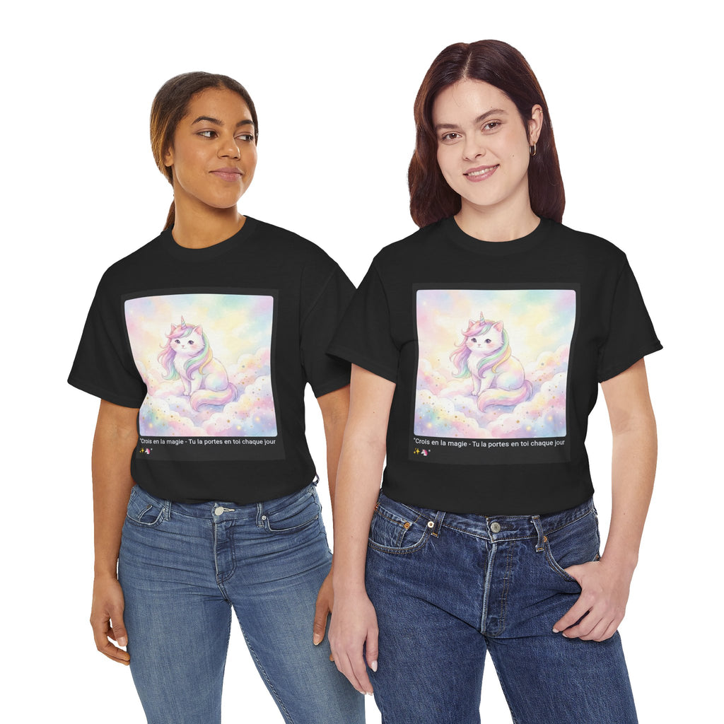 👕 T-SHIRT CHAT LICORNE - Design Féerique Arc-en-Ciel  ✨ "Crois en la magie" - Porte l'enchantement !