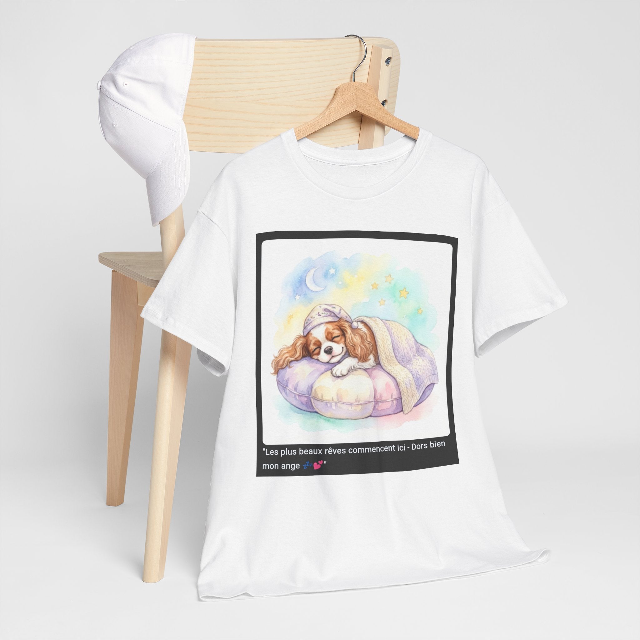 👕 T-SHIRT CAVALIER KING CHARLES - Design Cocooning Doux  💤 "Les plus beaux rêves commencent ici" - Porte la sérénité
