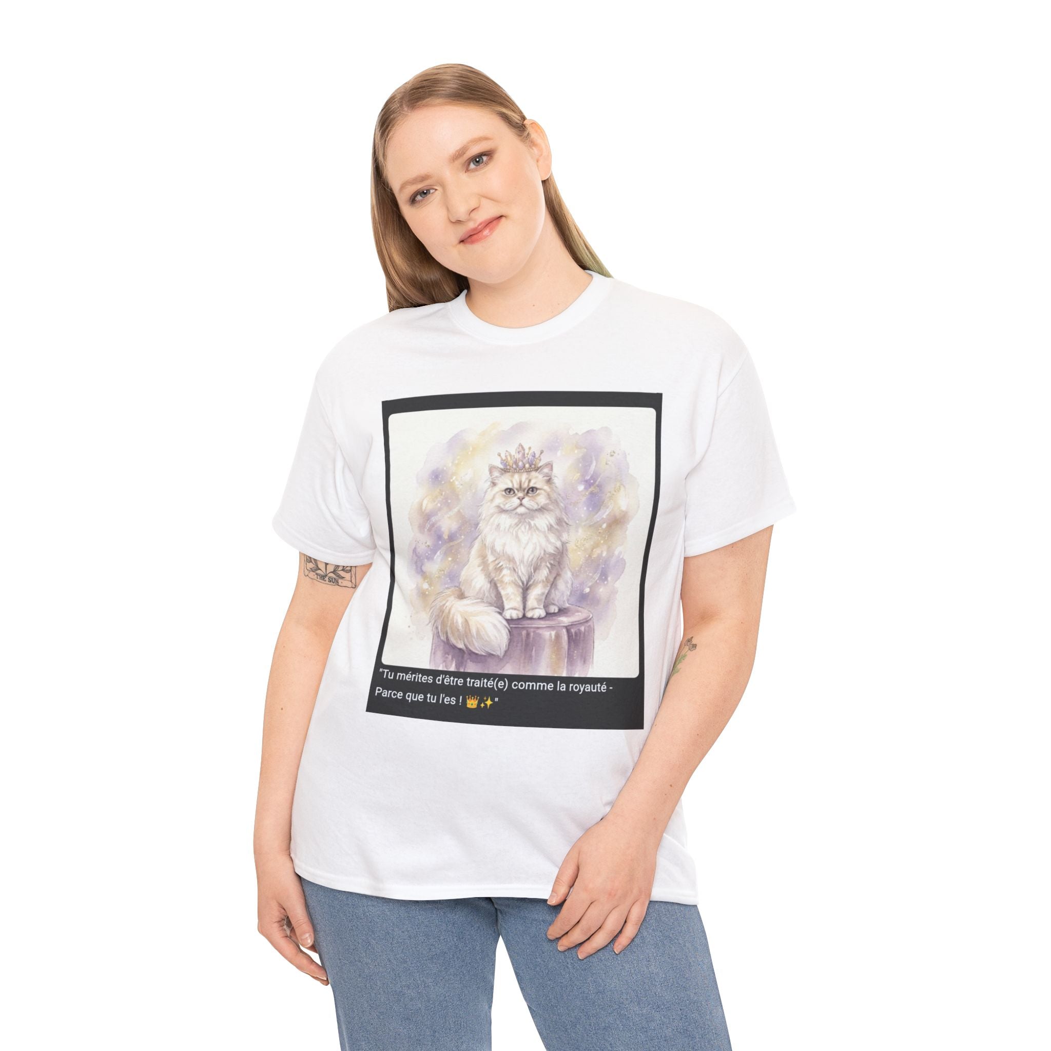 👕 T-SHIRT CHAT PERSAN COURONNE - Design Élégant Royal  👑 "Tu mérites d'être traité(e) comme la royauté" - Porte l'élégance