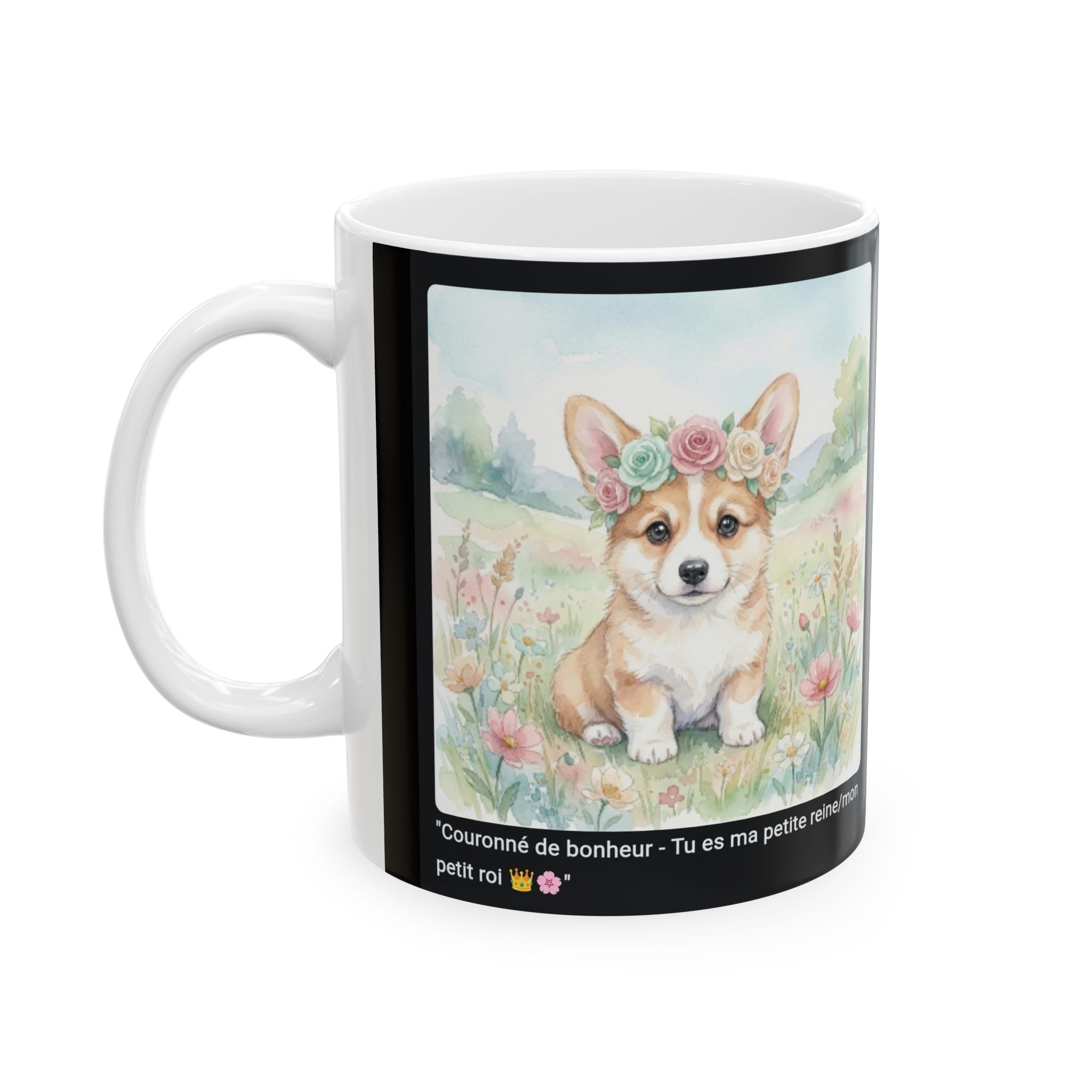 ☕ MUG CORGI COURONNE FLEURS - "Couronné de Bonheur"  👑