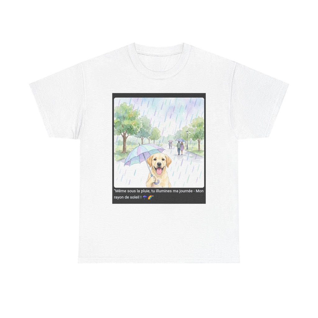 👕 T-SHIRT LABRADOR PARAPLUIE - Design Printanier Joyeux  ☂️ "Même sous la pluie, tu illumines ma journée" - Porte l'optimisme !