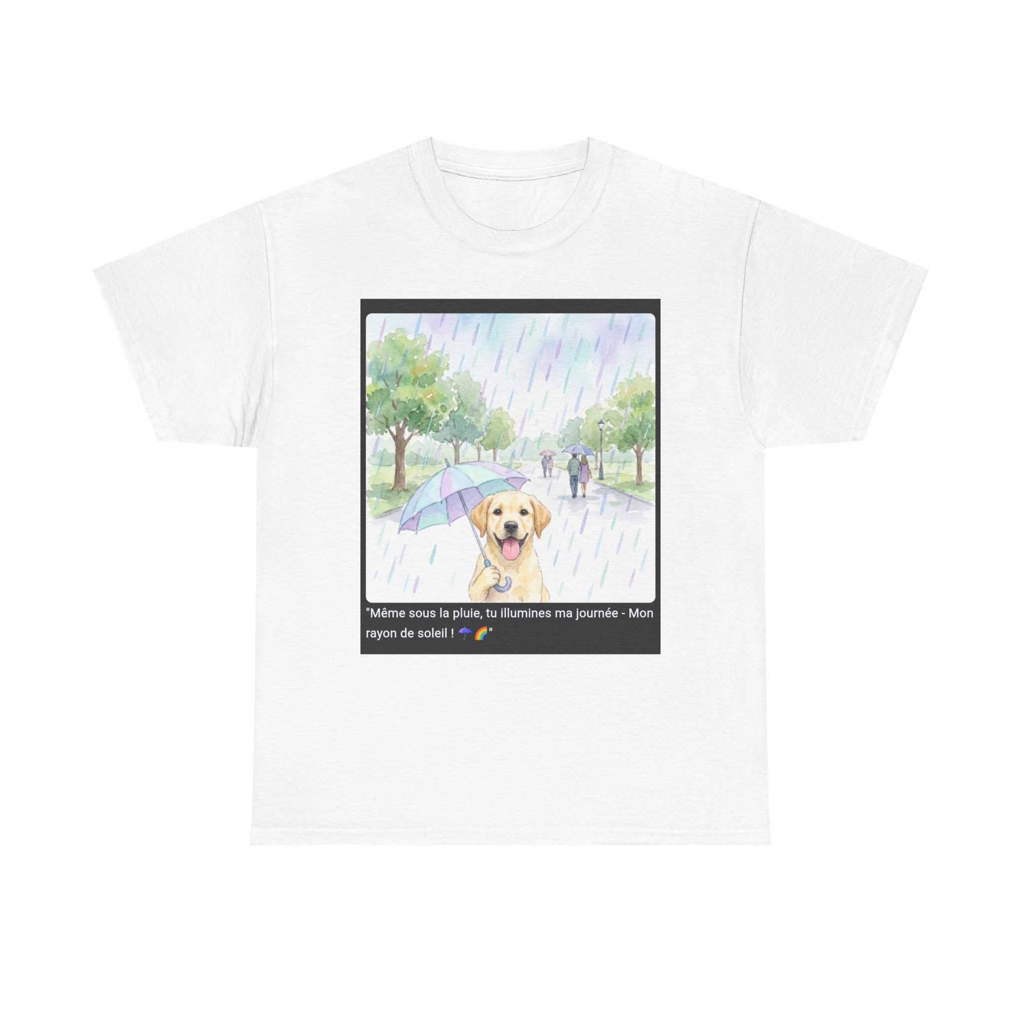 👕 T-SHIRT LABRADOR PARAPLUIE - Design Printanier Joyeux  ☂️ "Même sous la pluie, tu illumines ma journée" - Porte l'optimisme !