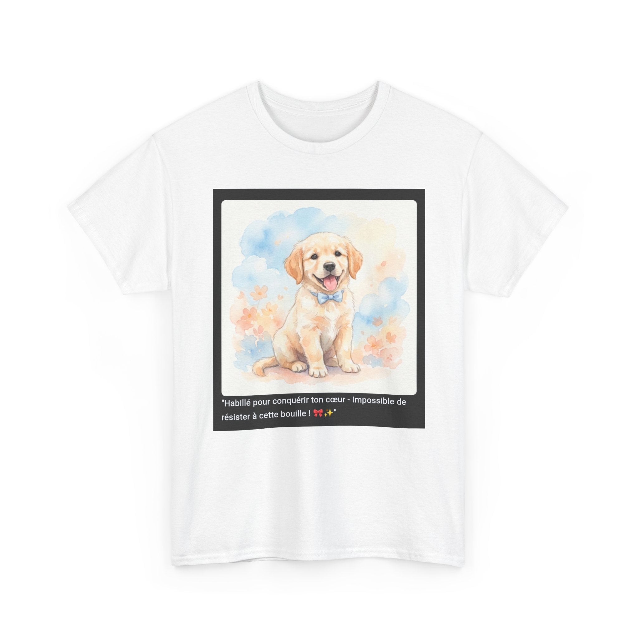 👕 T-SHIRT GOLDEN RETRIEVER NŒUD - Design Classe & Mignon  🎀 "Habillé pour conquérir ton cœur" - Style canin irrésistible !